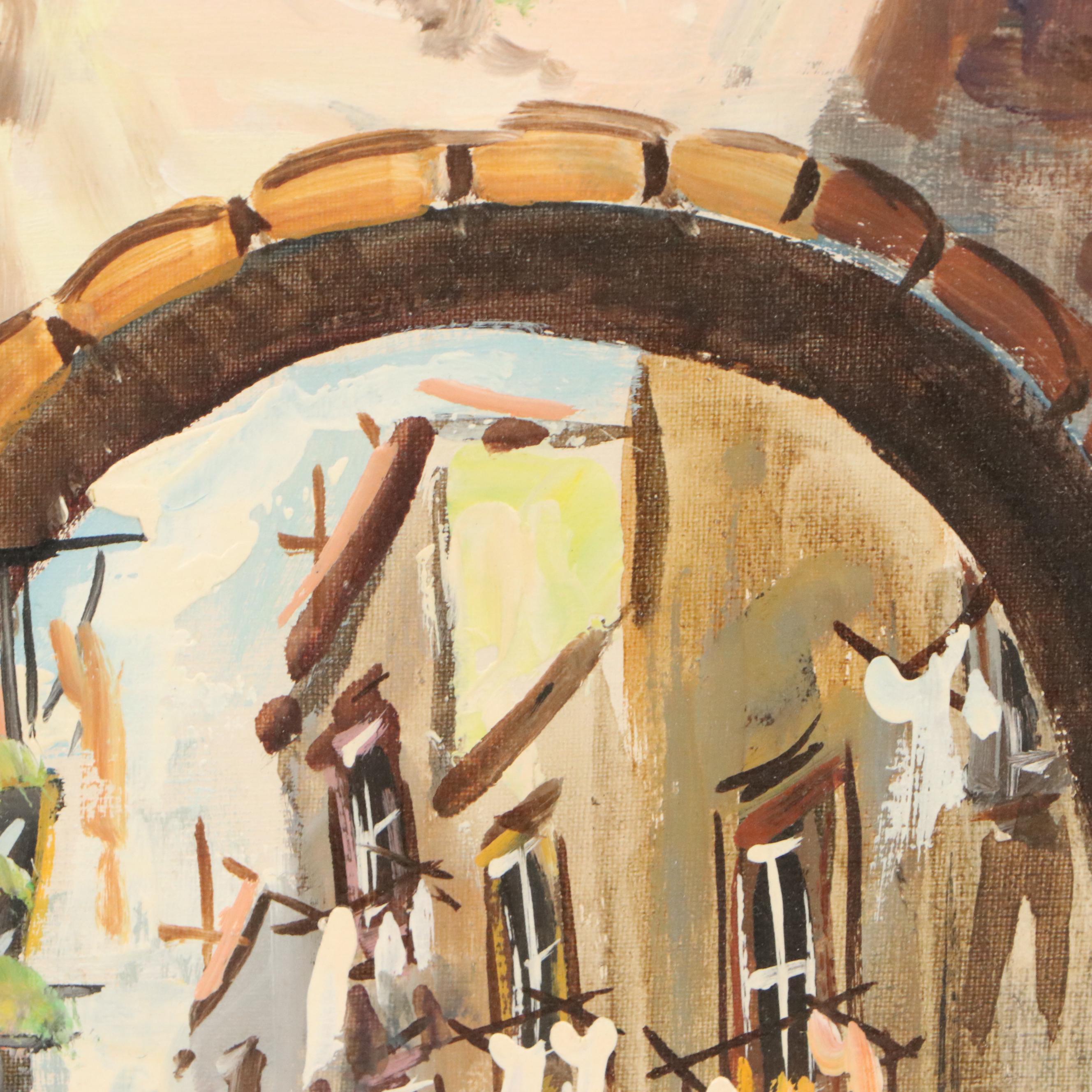Oil Painting of Mediterranean Street Scene, 20th Century