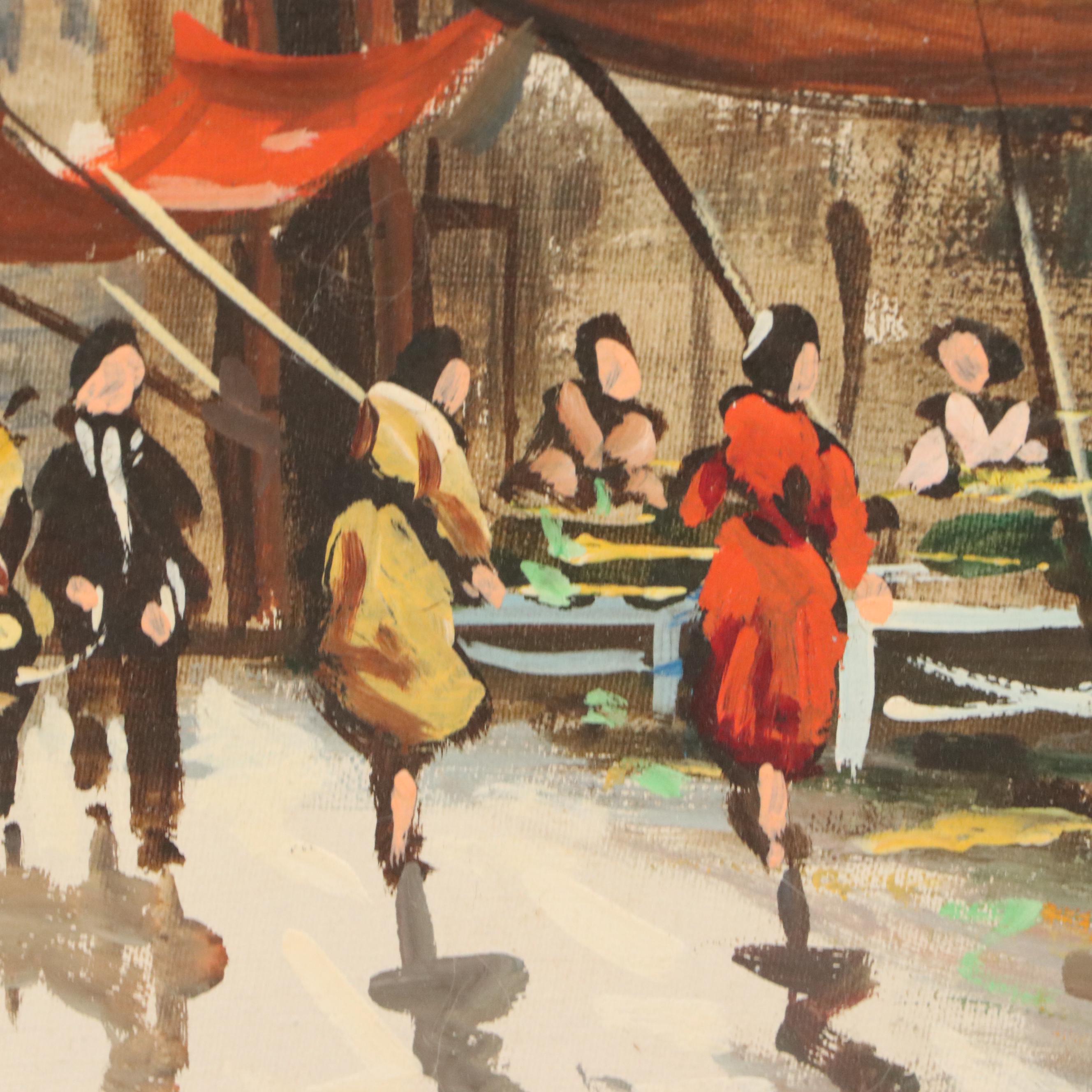 Oil Painting of Mediterranean Street Scene, 20th Century