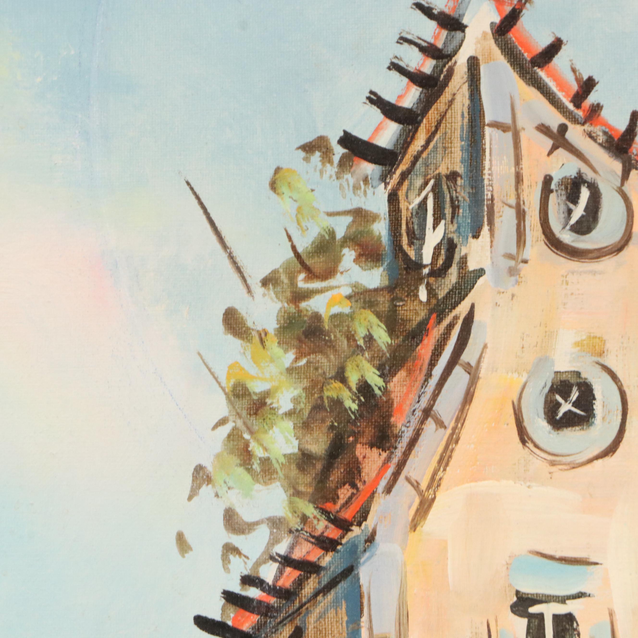 Oil Painting of Mediterranean Street Scene, 20th Century