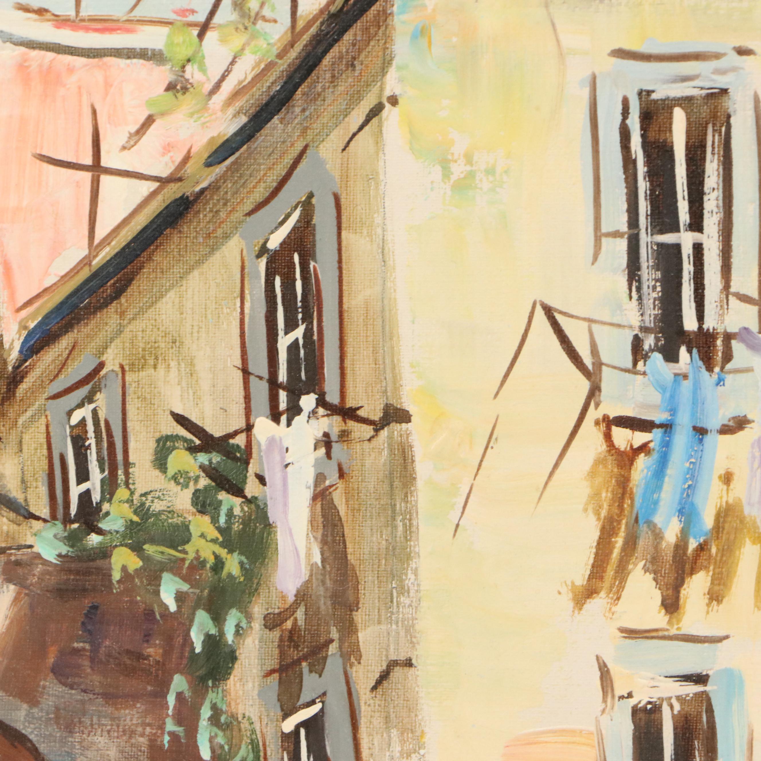 Oil Painting of Mediterranean Street Scene, 20th Century