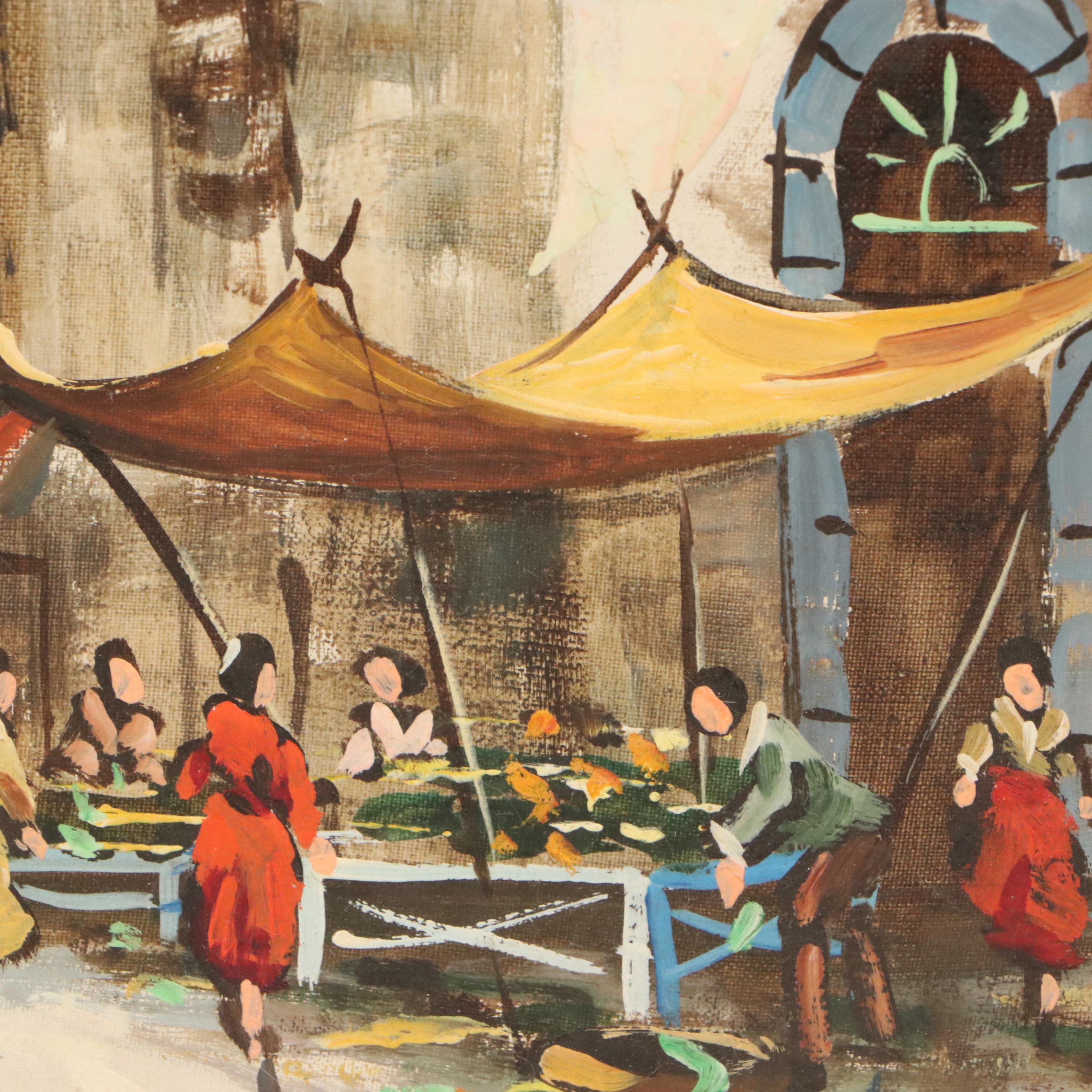 Oil Painting of Mediterranean Street Scene, 20th Century