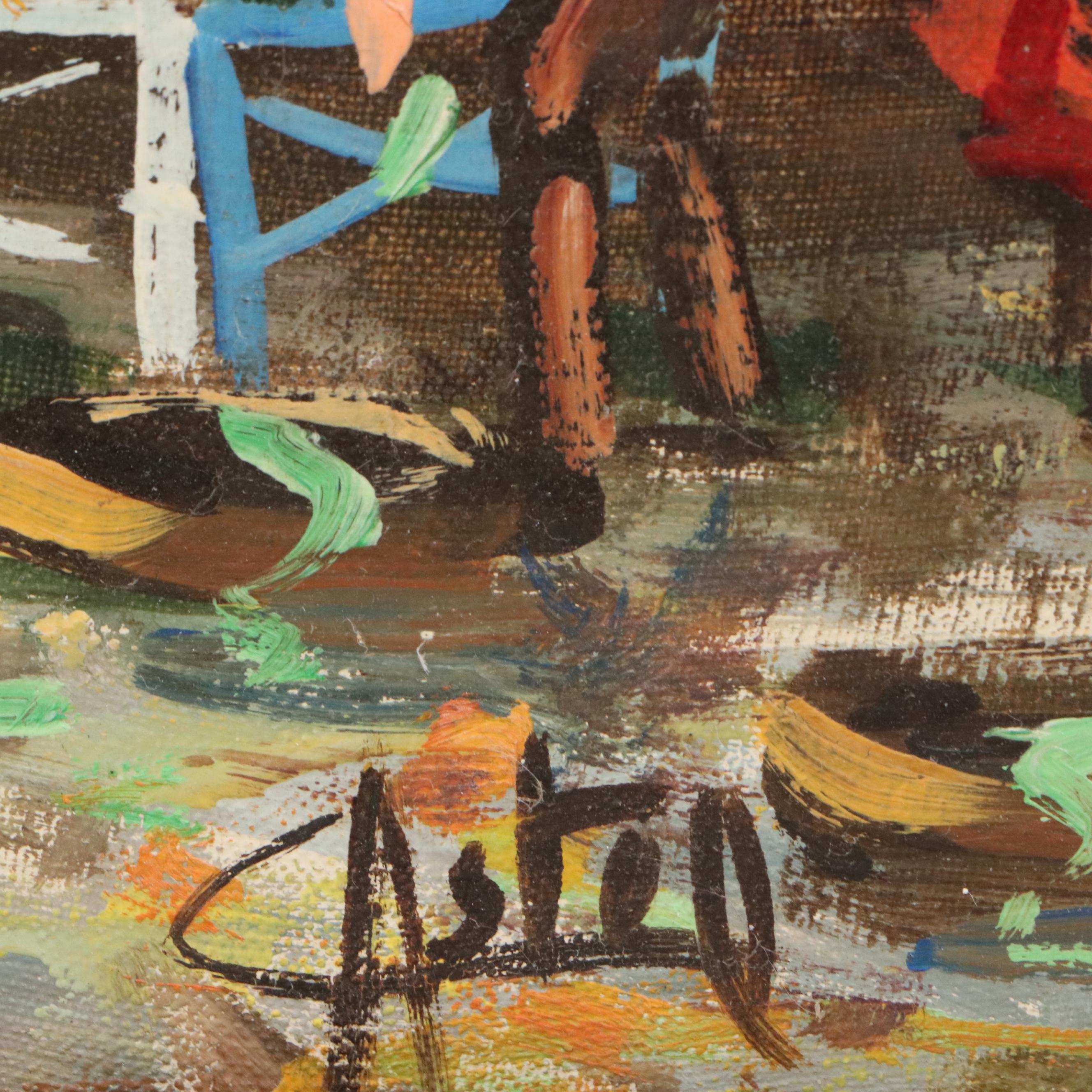 Oil Painting of Mediterranean Street Scene, 20th Century