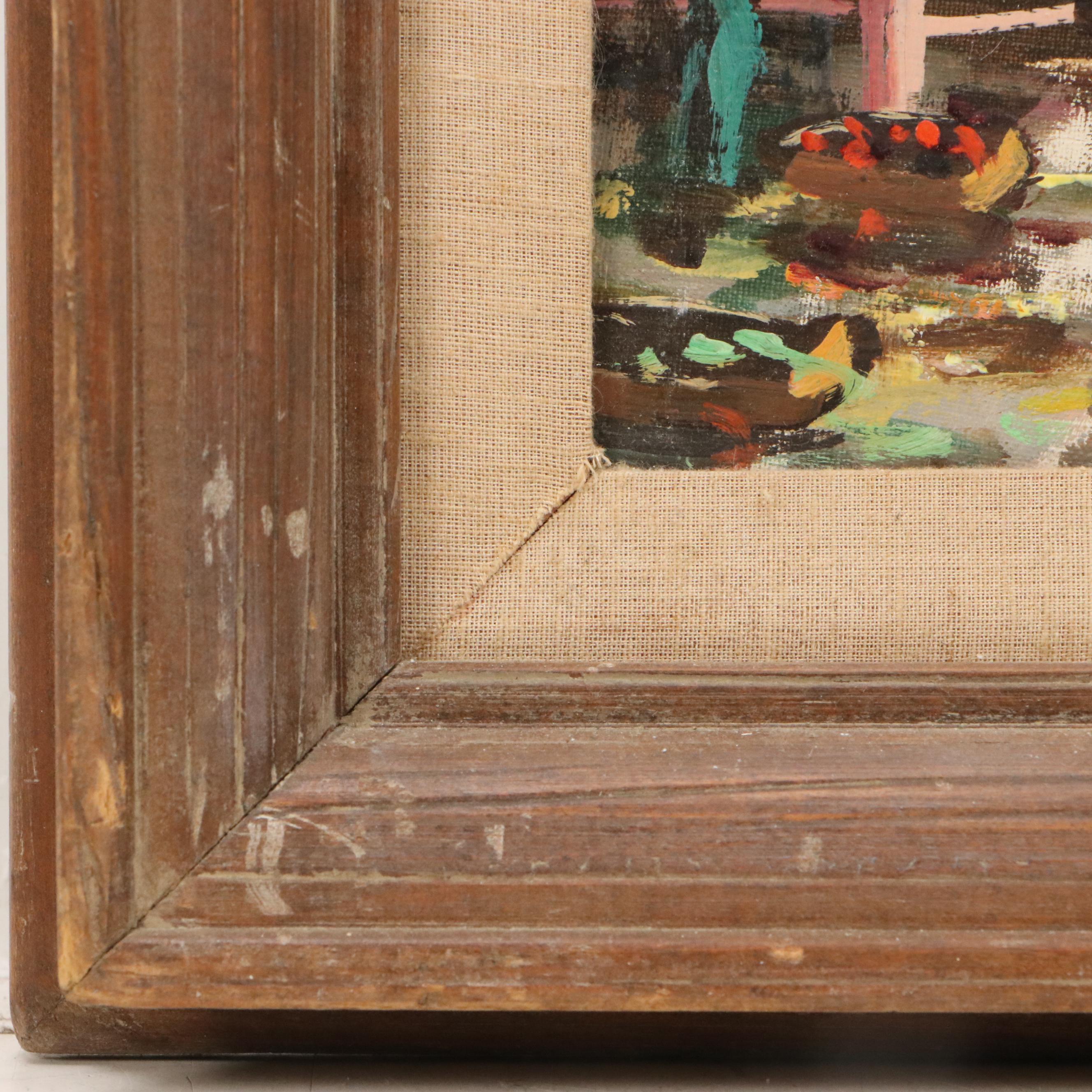 Oil Painting of Mediterranean Street Scene, 20th Century