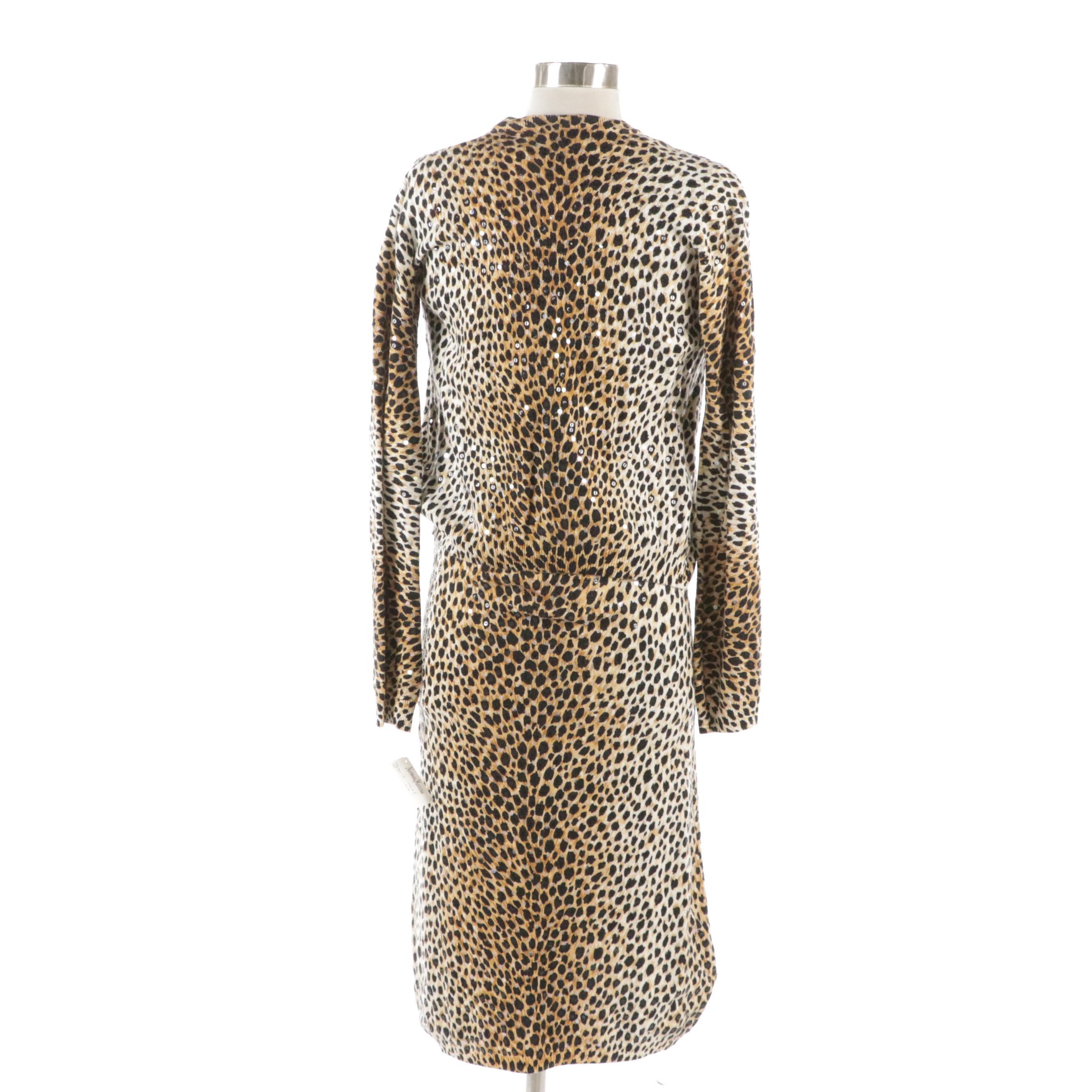 Dolce & Gabbana Sequined Leopard Print Cashmere Knit Three-Piece Set with Tags