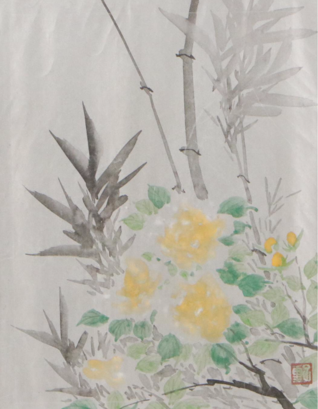 Kano Motomasa Ink and Watercolor Painting of Bamboo and Flowers
