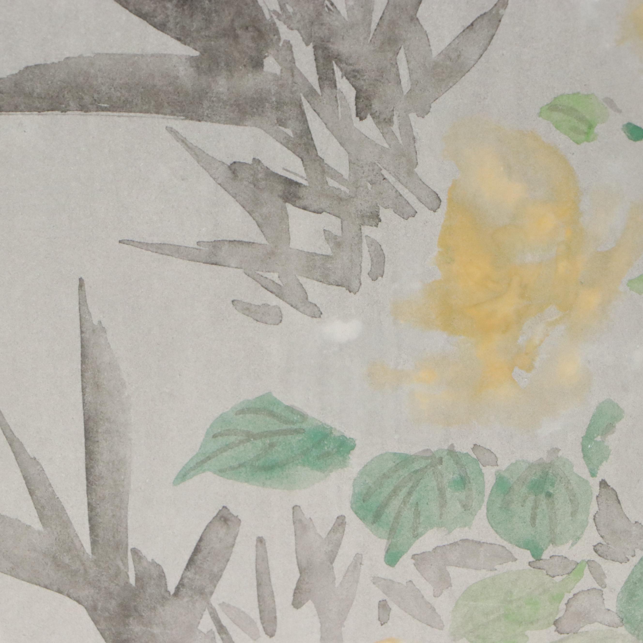 Kano Motomasa Ink and Watercolor Painting of Bamboo and Flowers