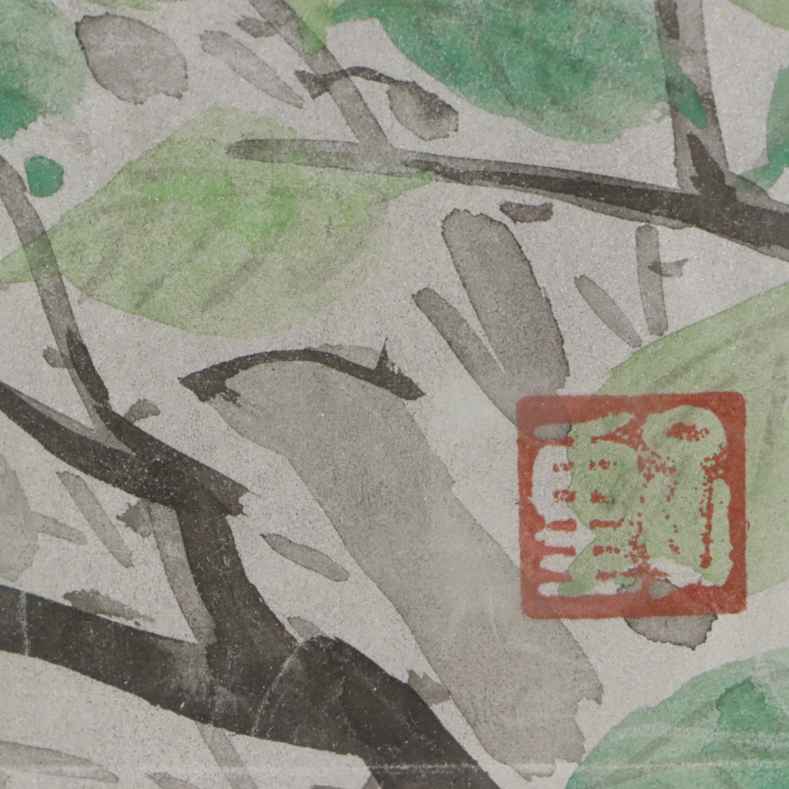 Kano Motomasa Ink and Watercolor Painting of Bamboo and Flowers