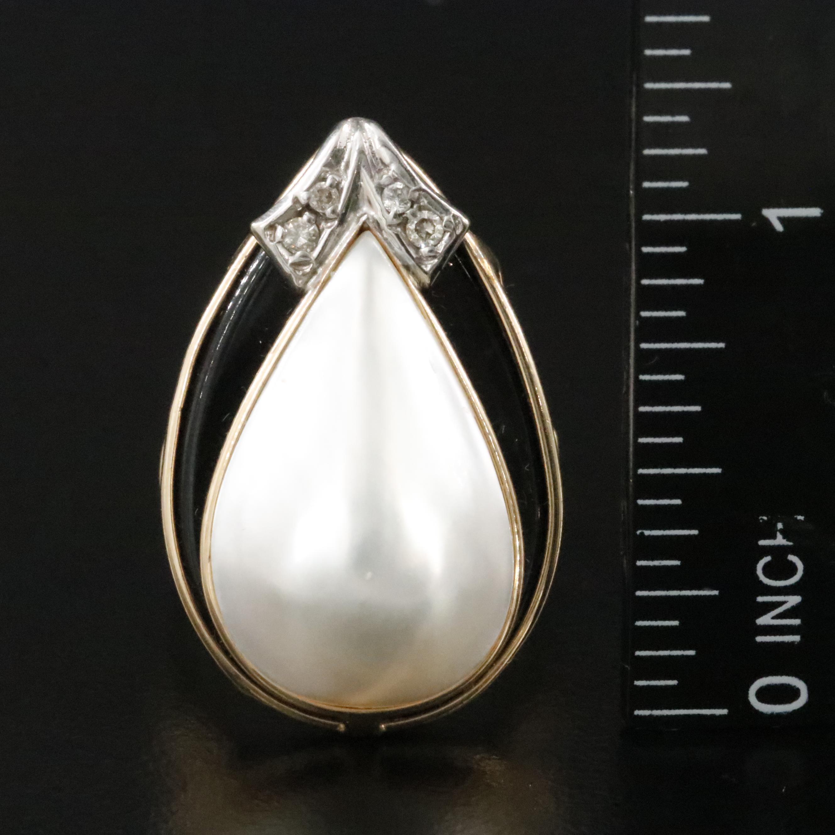 14K Pearl, Black Onyx, and Diamond Ring
