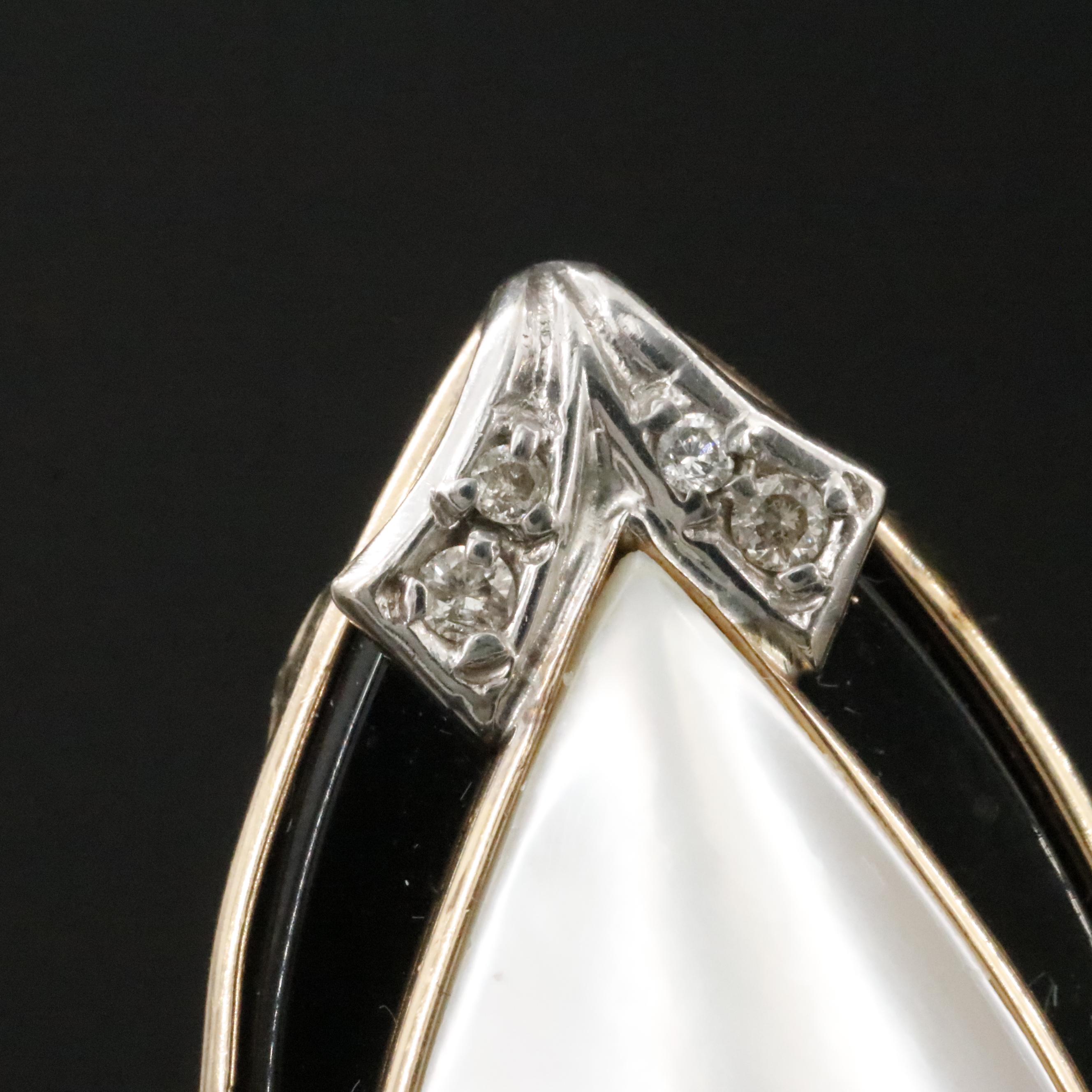 14K Pearl, Black Onyx, and Diamond Ring