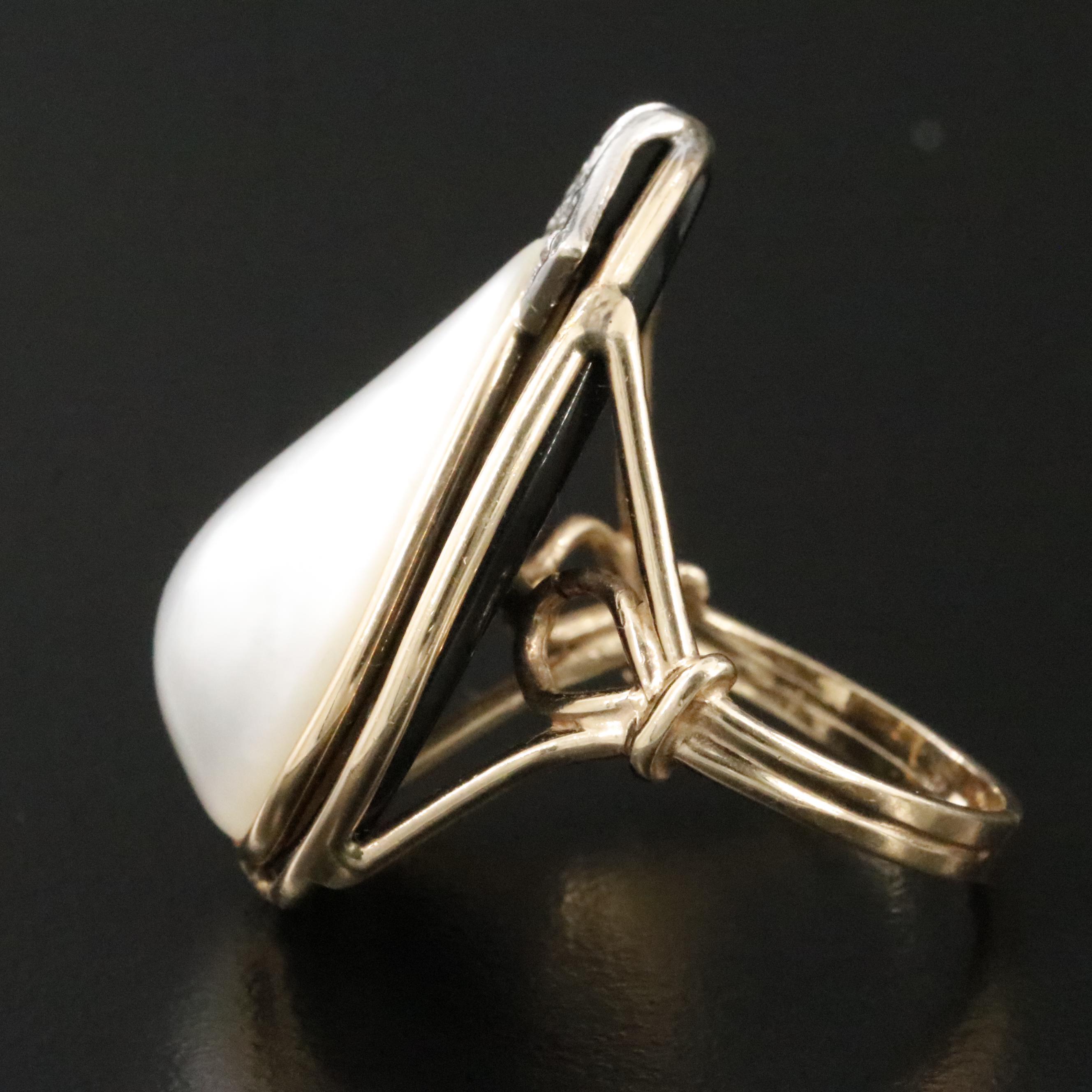 14K Pearl, Black Onyx, and Diamond Ring