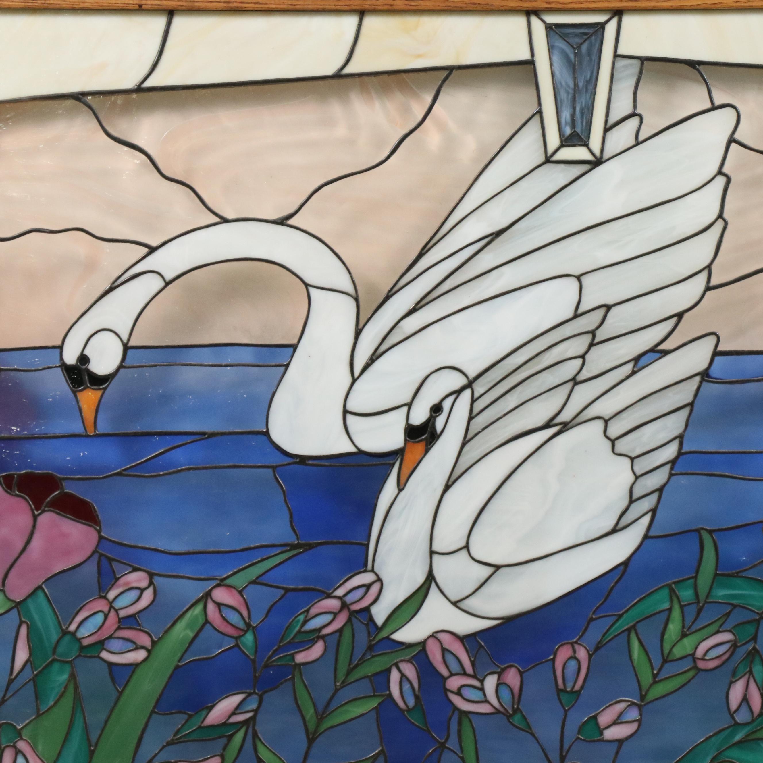 Steve and Diann Cottrill "Le Chant Du Cygne" Leaded Stained Glass Window Panel
