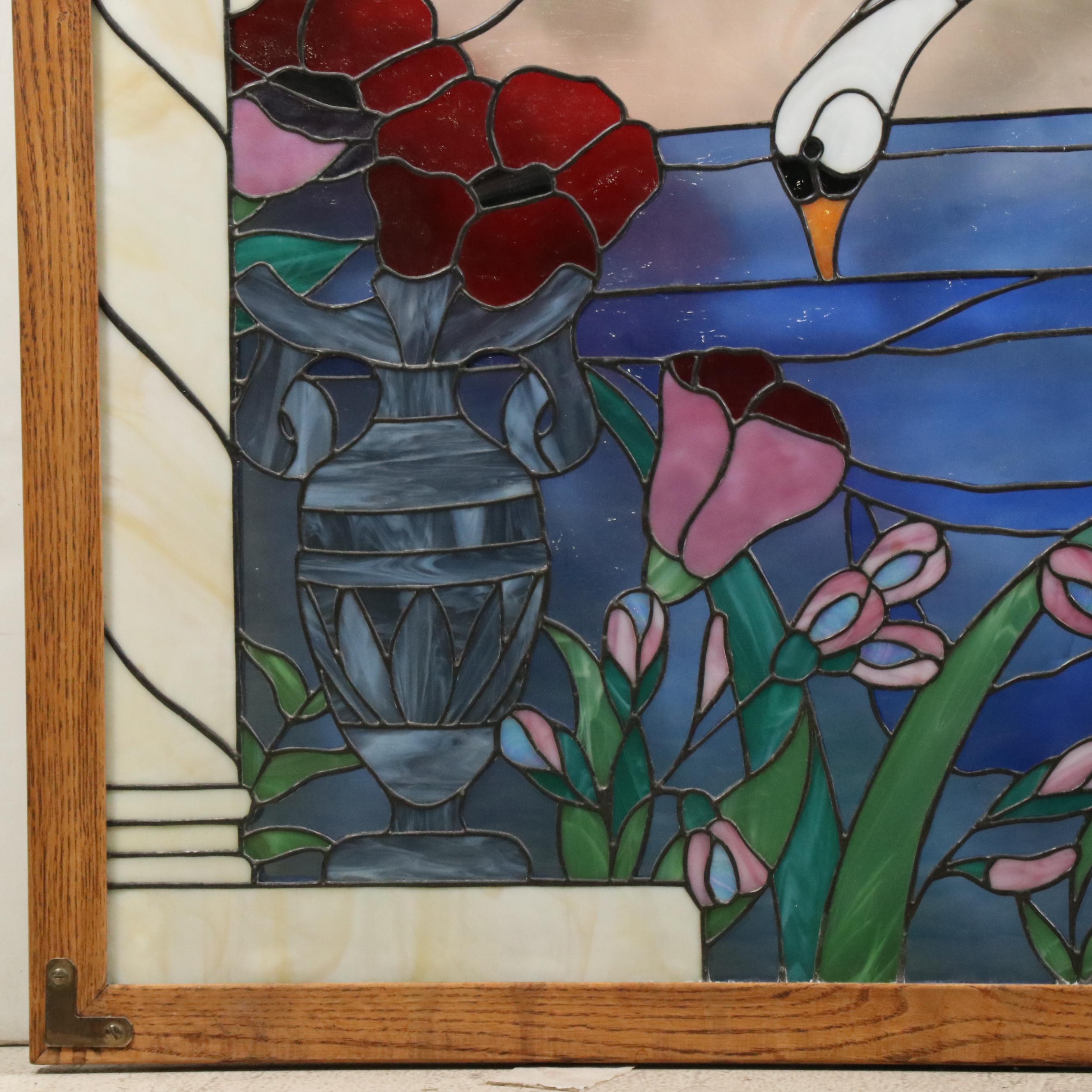 Steve and Diann Cottrill "Le Chant Du Cygne" Leaded Stained Glass Window Panel