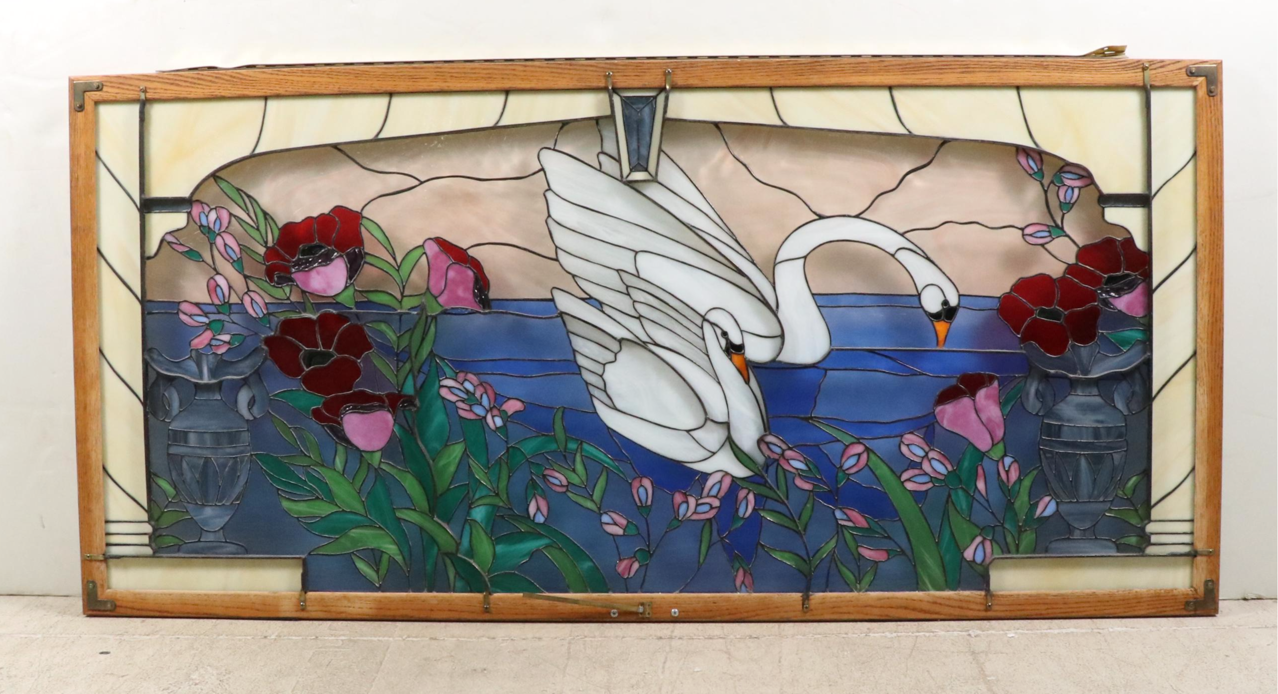 Steve and Diann Cottrill "Le Chant Du Cygne" Leaded Stained Glass Window Panel