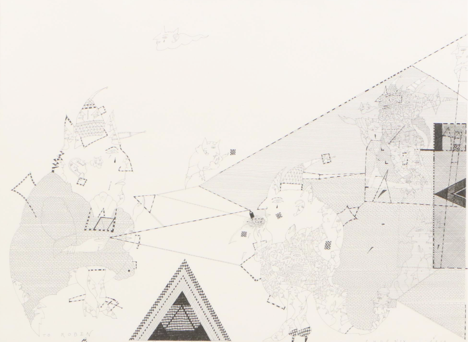 István Horkay Surrealist Figurative Ink Drawing, 1999