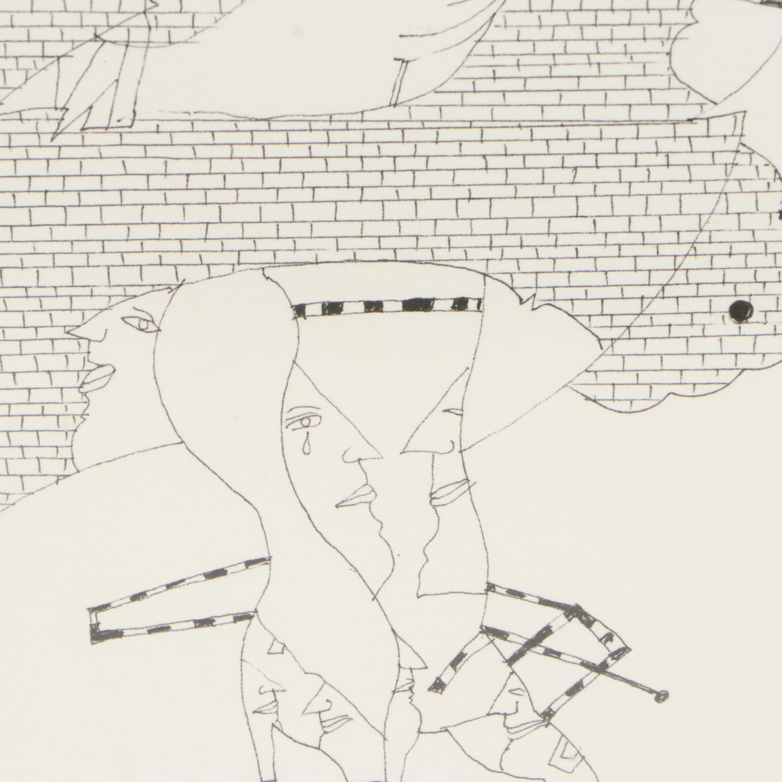 István Horkay Surrealist Figurative Ink Drawing, 1999