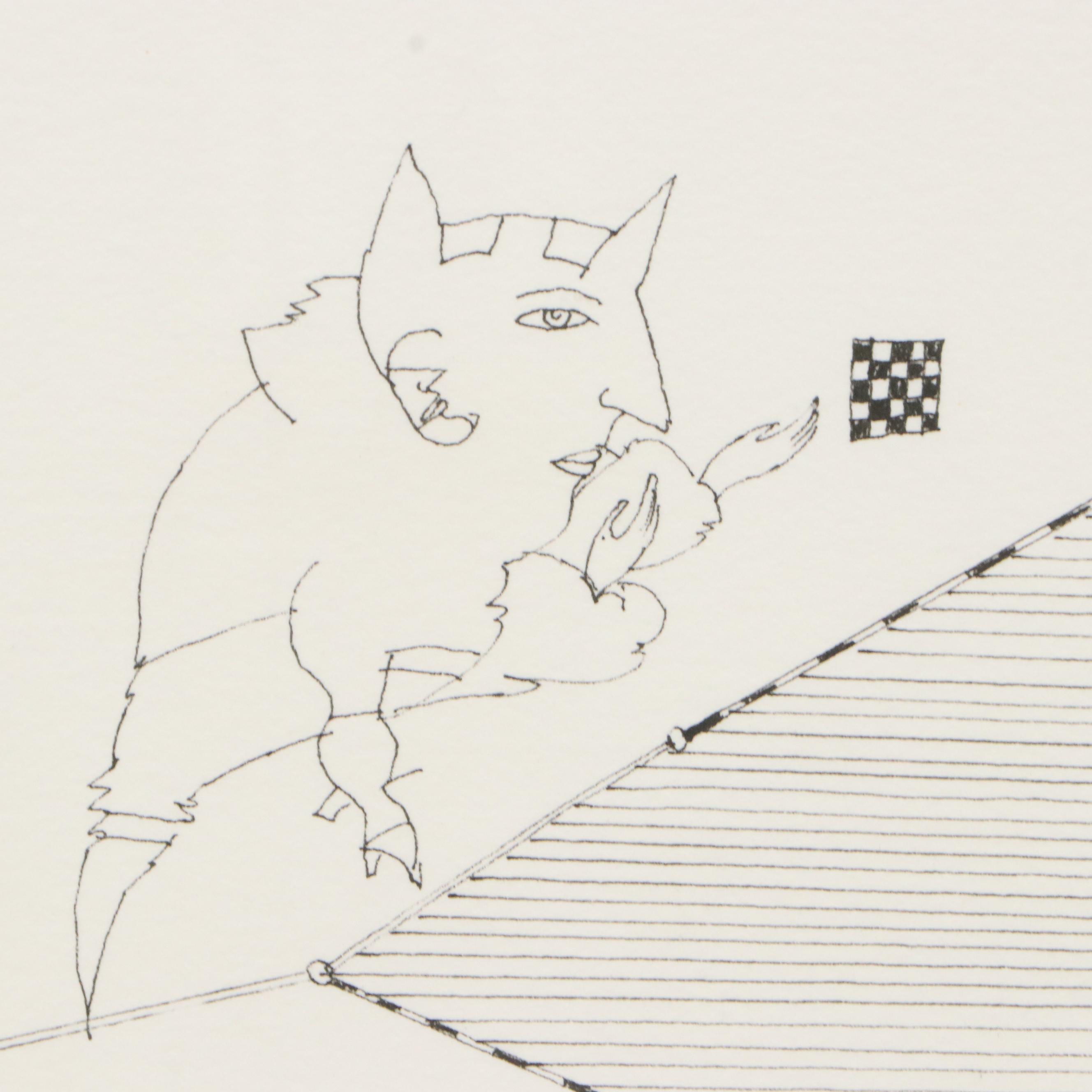 István Horkay Surrealist Figurative Ink Drawing, 1999