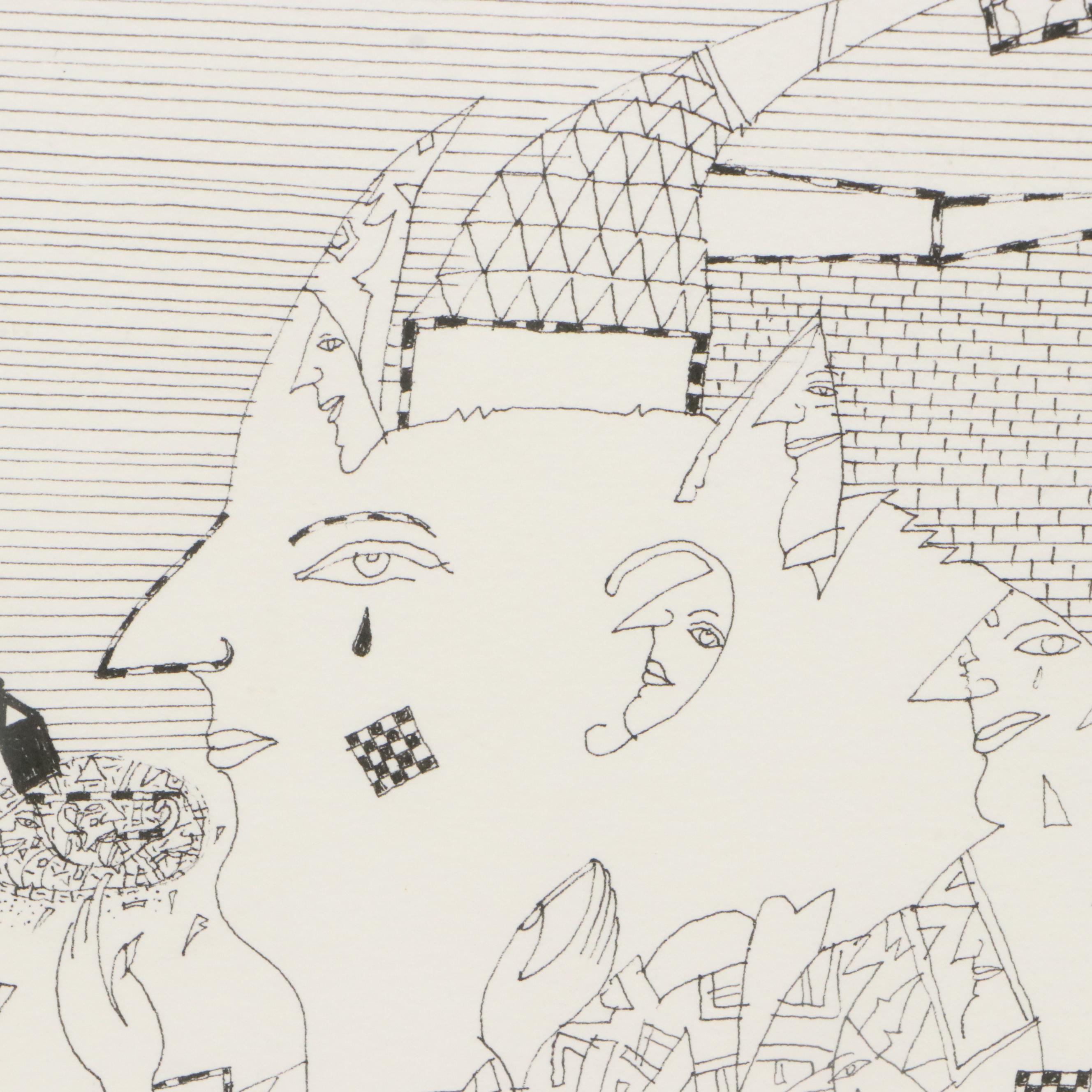 István Horkay Surrealist Figurative Ink Drawing, 1999