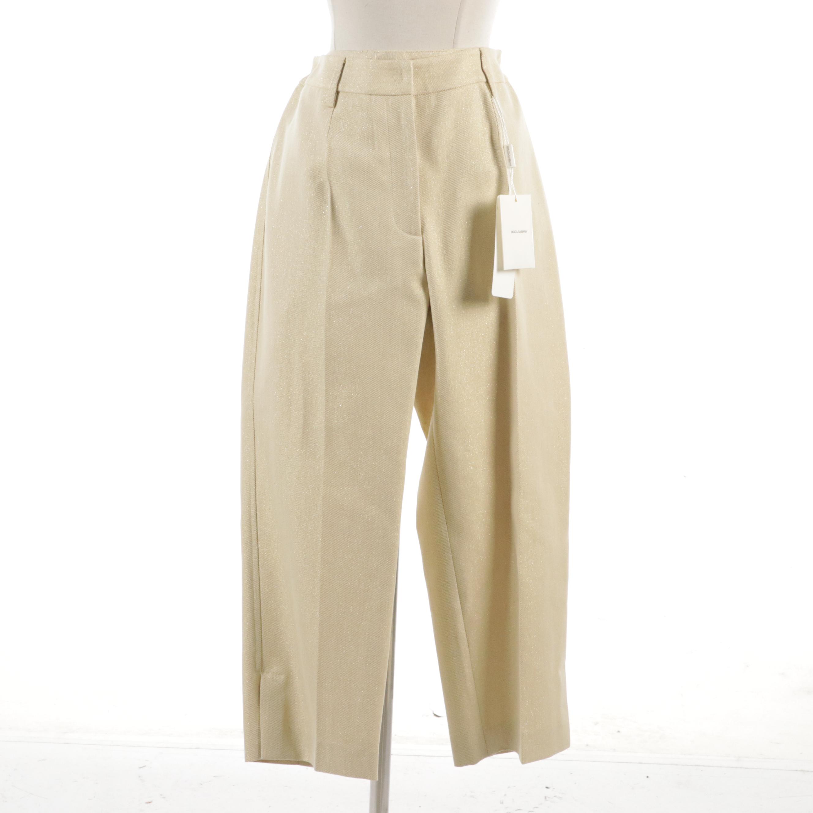 Dolce & Gabbana Short Sleeve Turtleneck Top and Cropped Straight-Leg Trousers