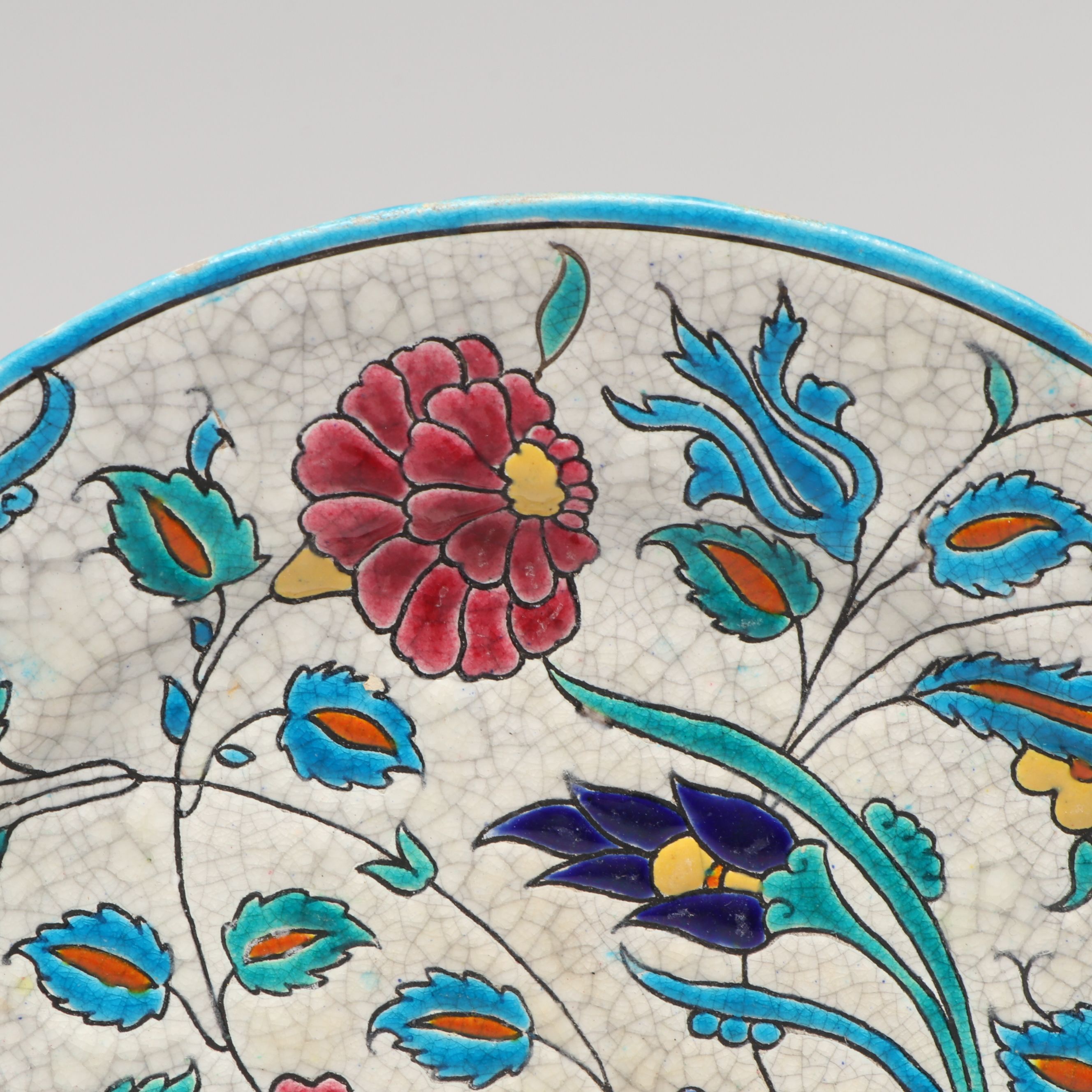 Turkish Ranit Longwy Iznik Style Floral Ceramic Plate