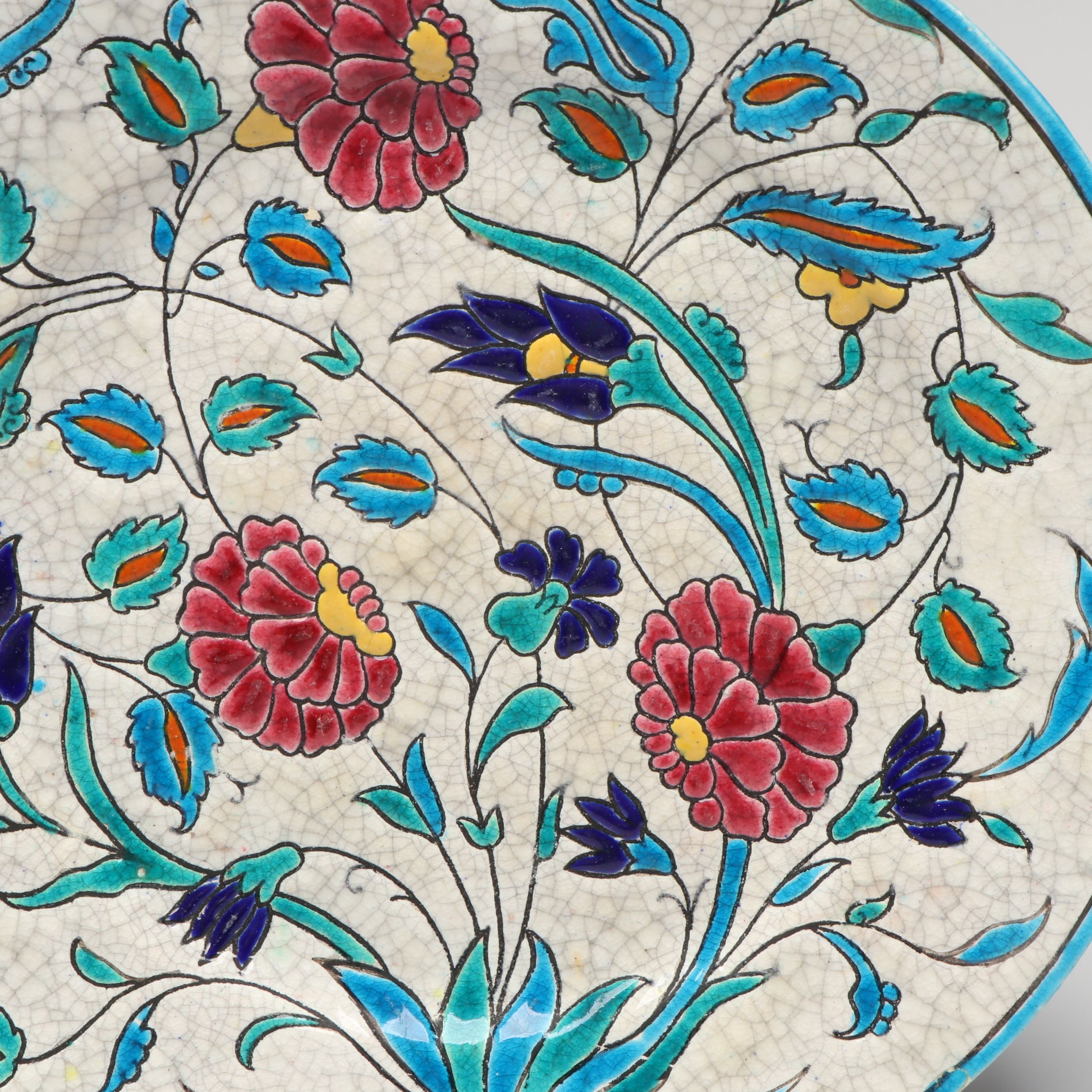 Turkish Ranit Longwy Iznik Style Floral Ceramic Plate