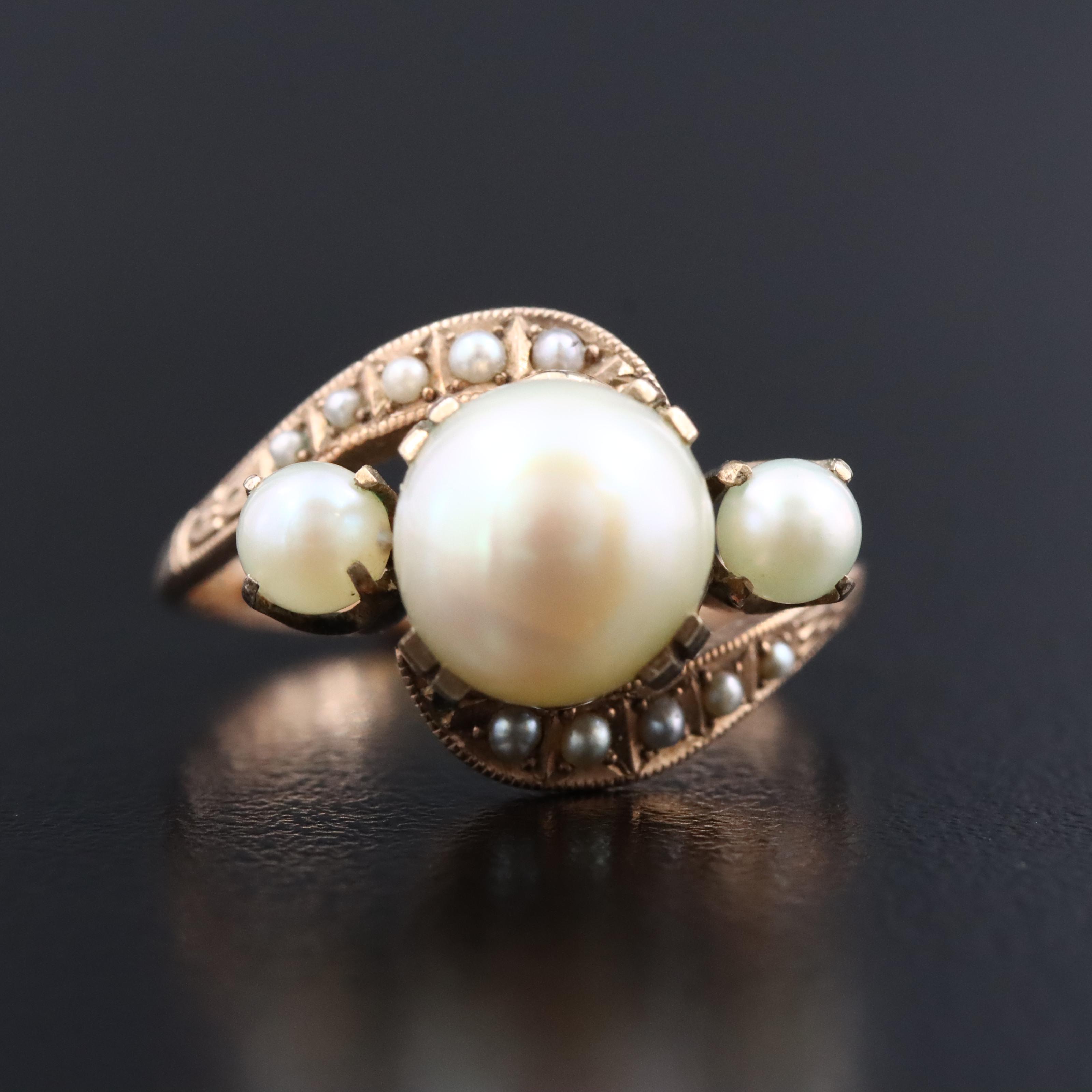 10K Pearl and Seed Pearl Ring