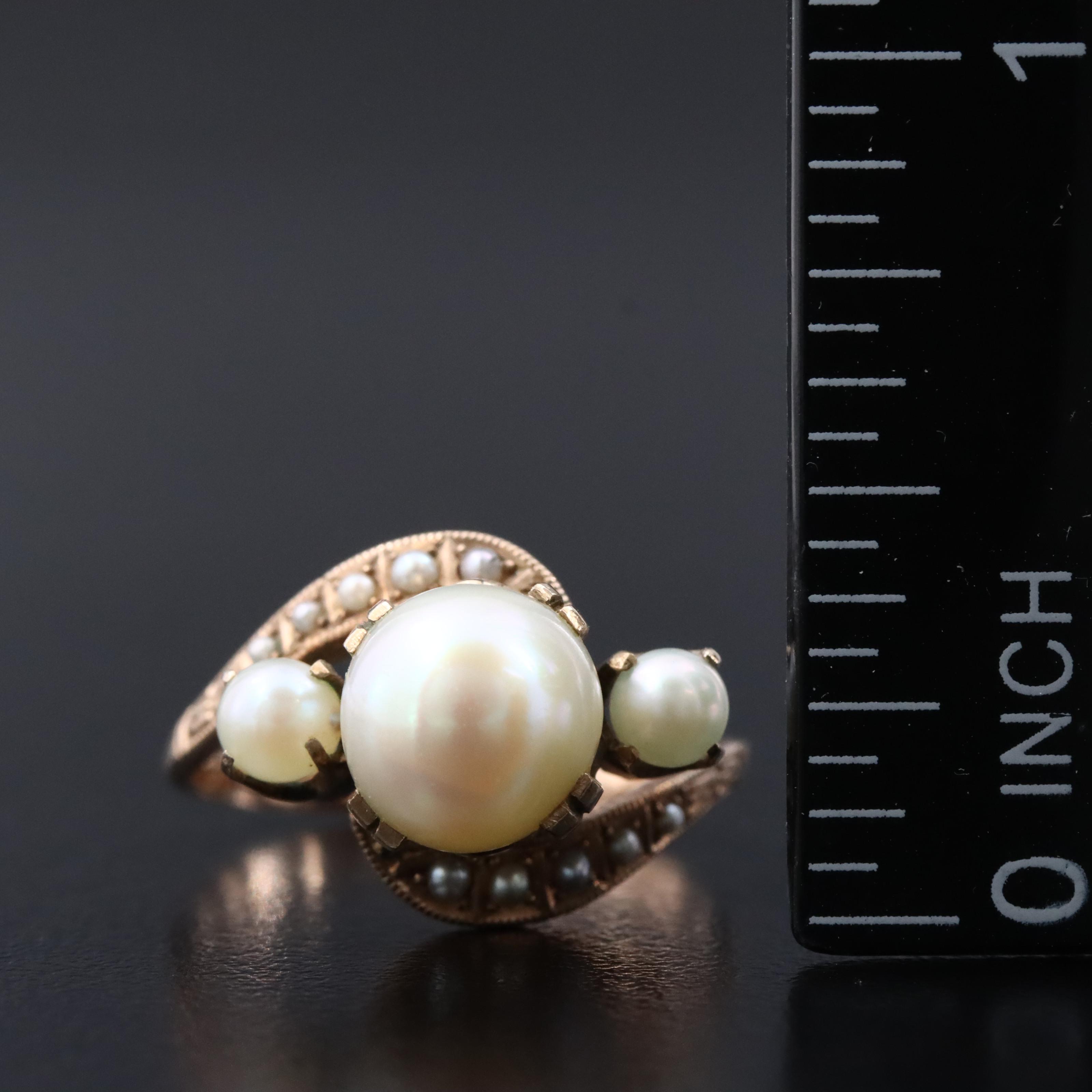 10K Pearl and Seed Pearl Ring