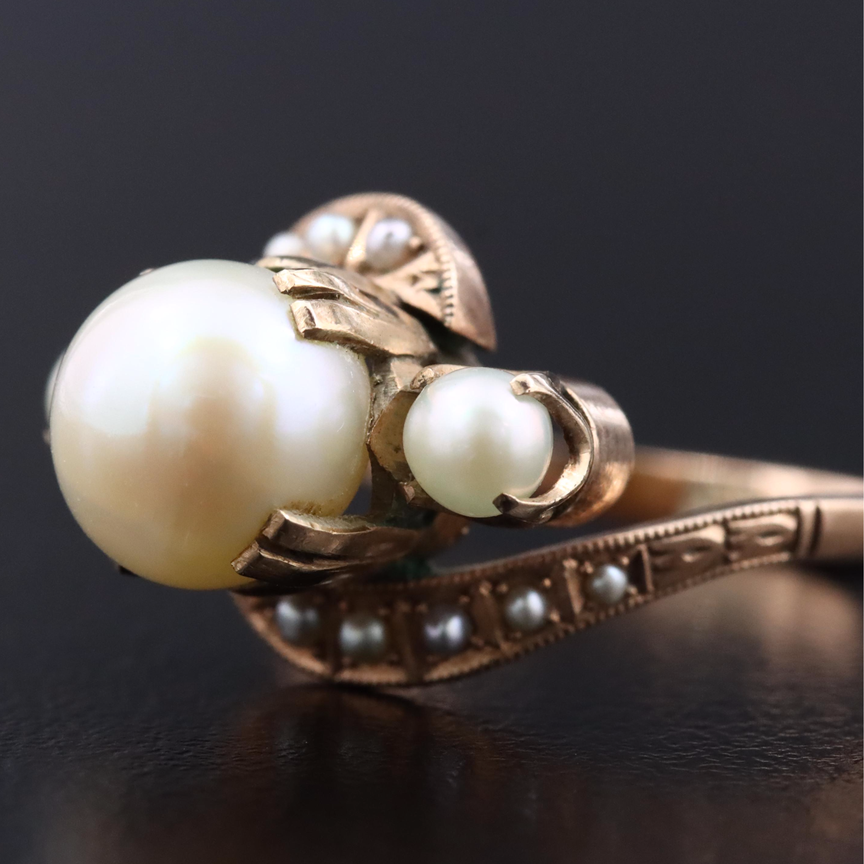 10K Pearl and Seed Pearl Ring