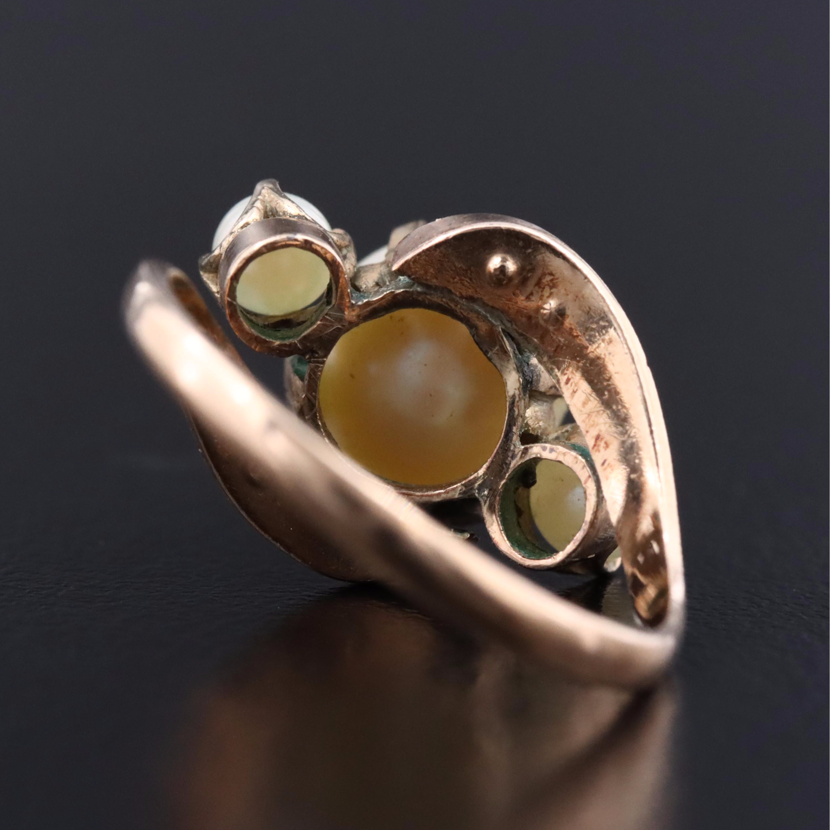 10K Pearl and Seed Pearl Ring