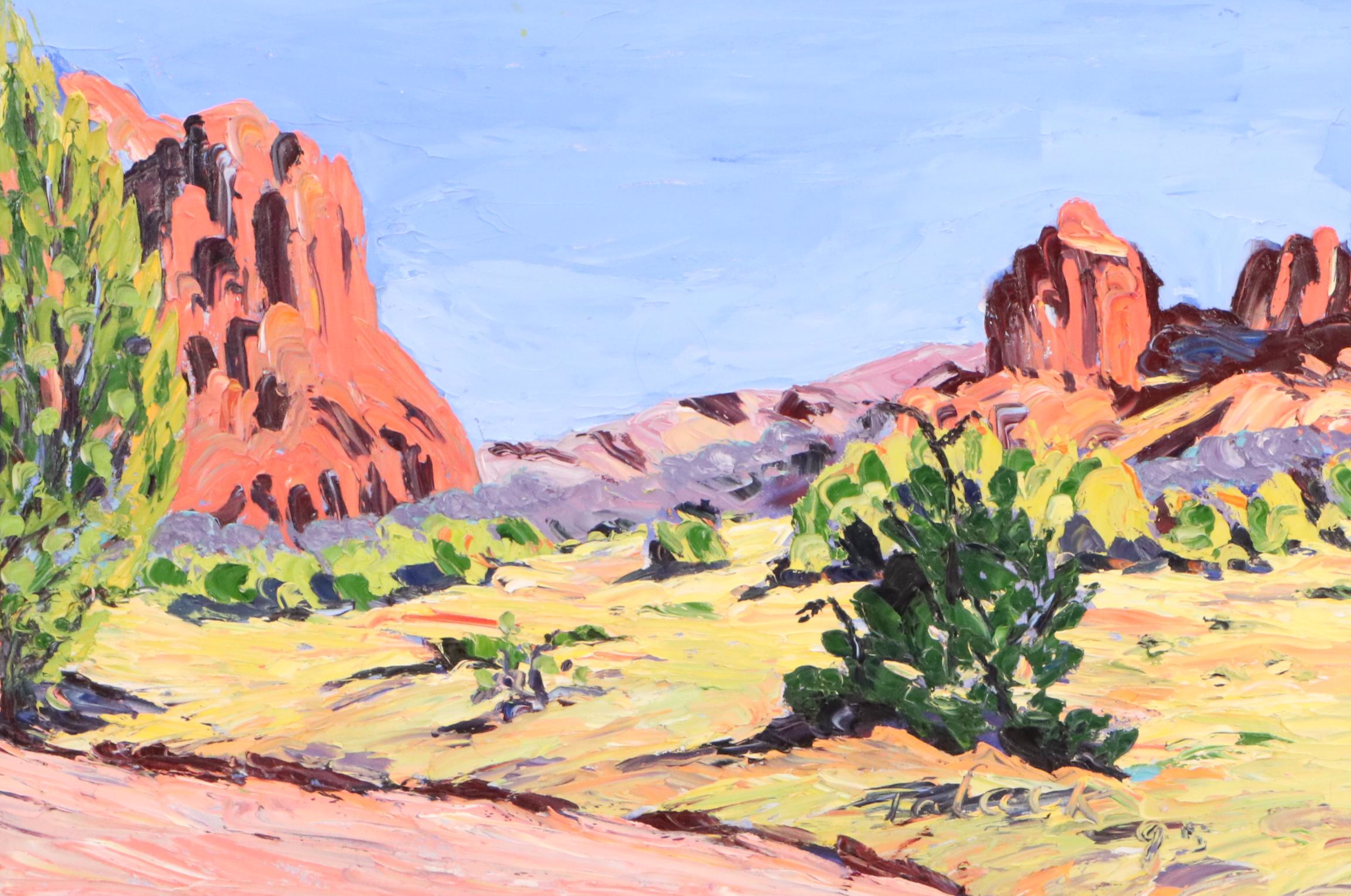 Impasto Mountainous Desert Landscape Oil Painting, 1995