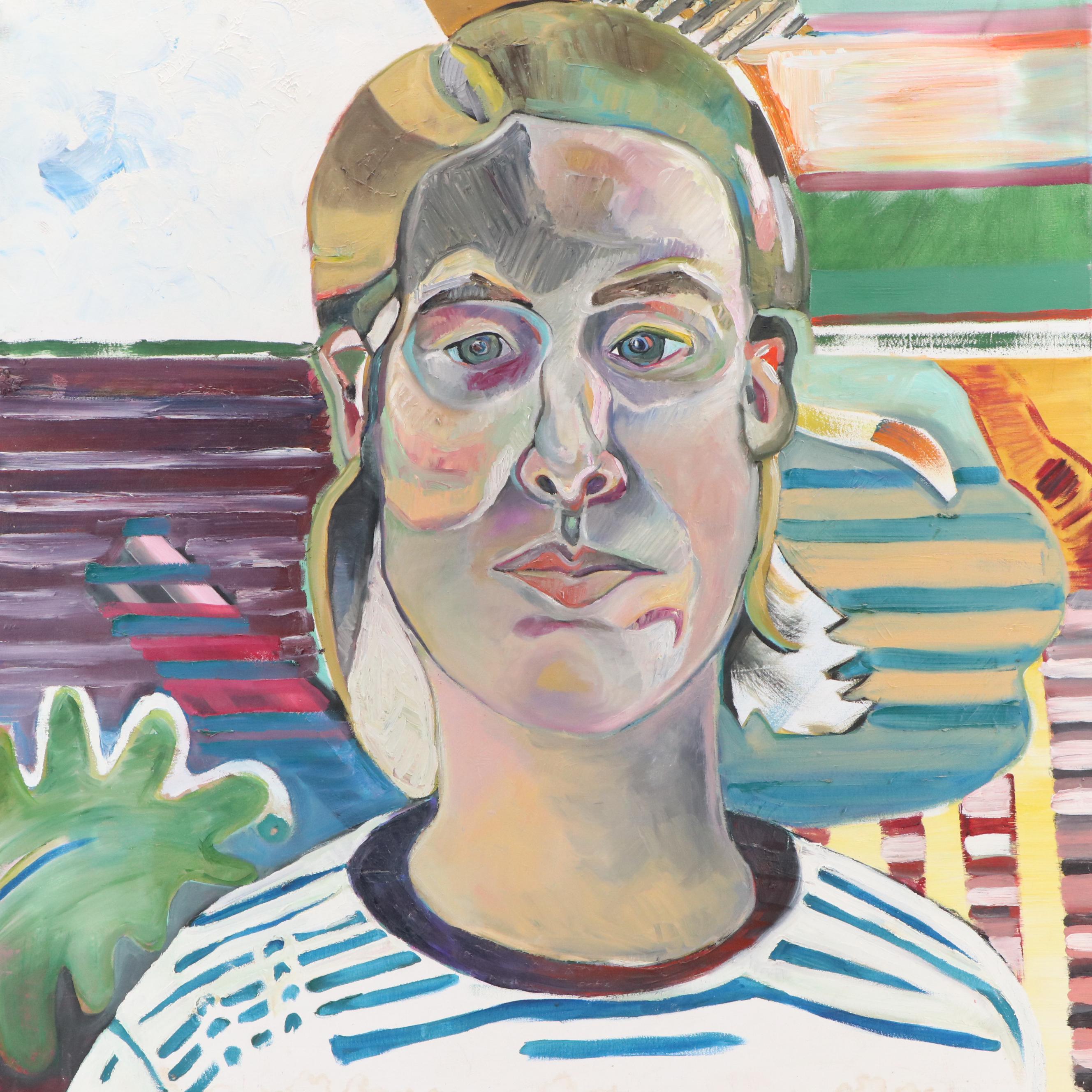 Mauri Moskowitz Stylized Portrait Oil Painting, 21st Century