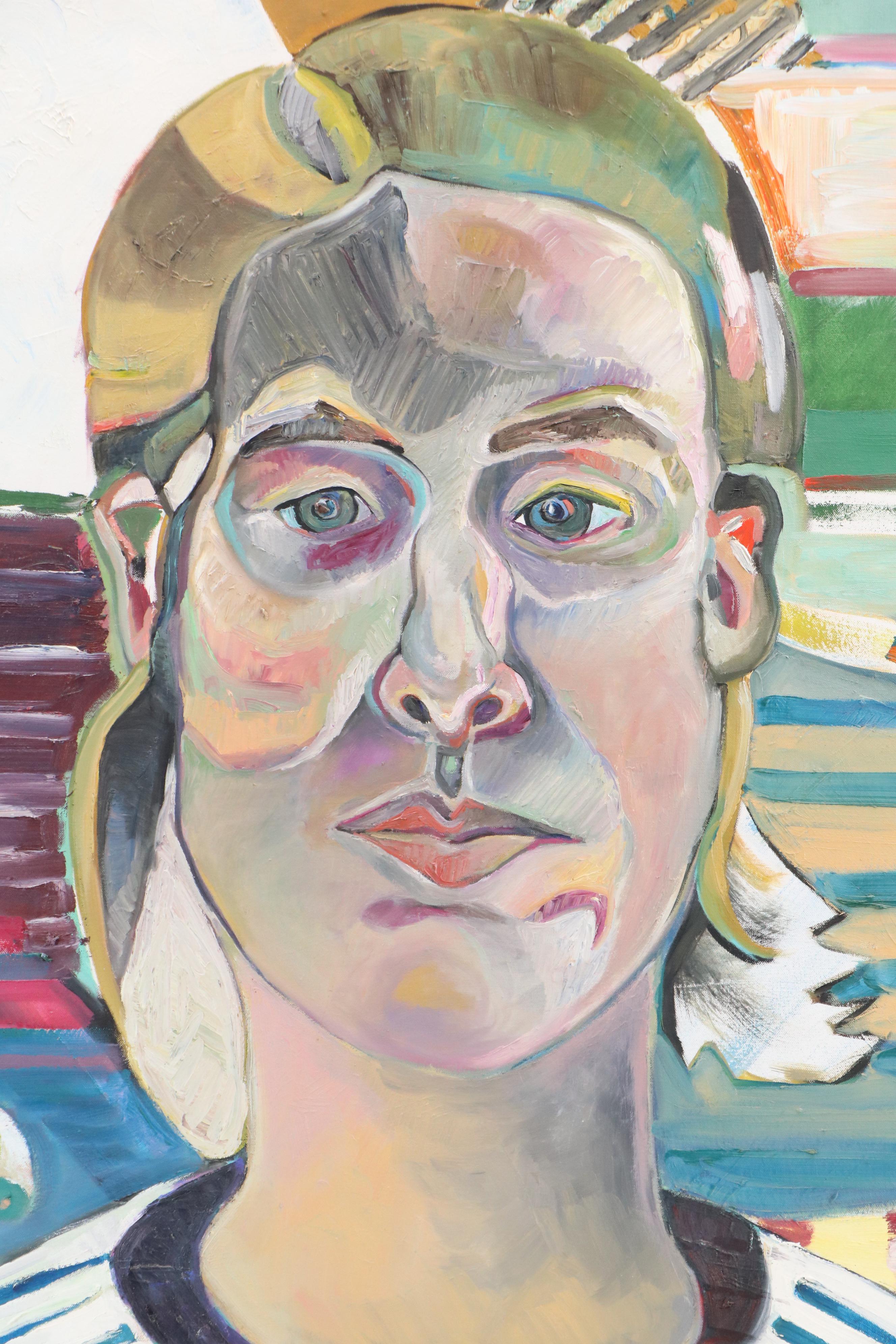 Mauri Moskowitz Stylized Portrait Oil Painting, 21st Century