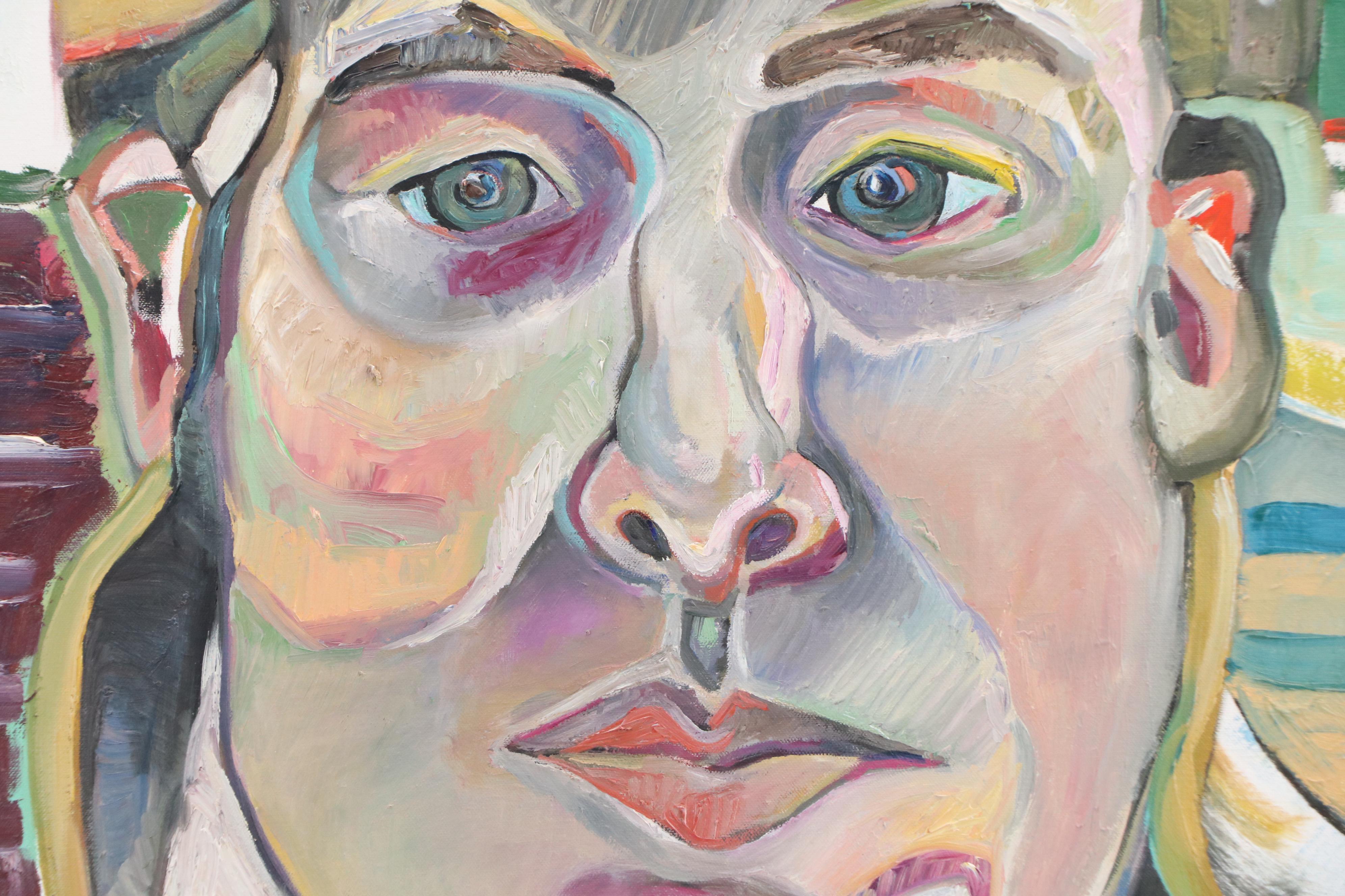 Mauri Moskowitz Stylized Portrait Oil Painting, 21st Century