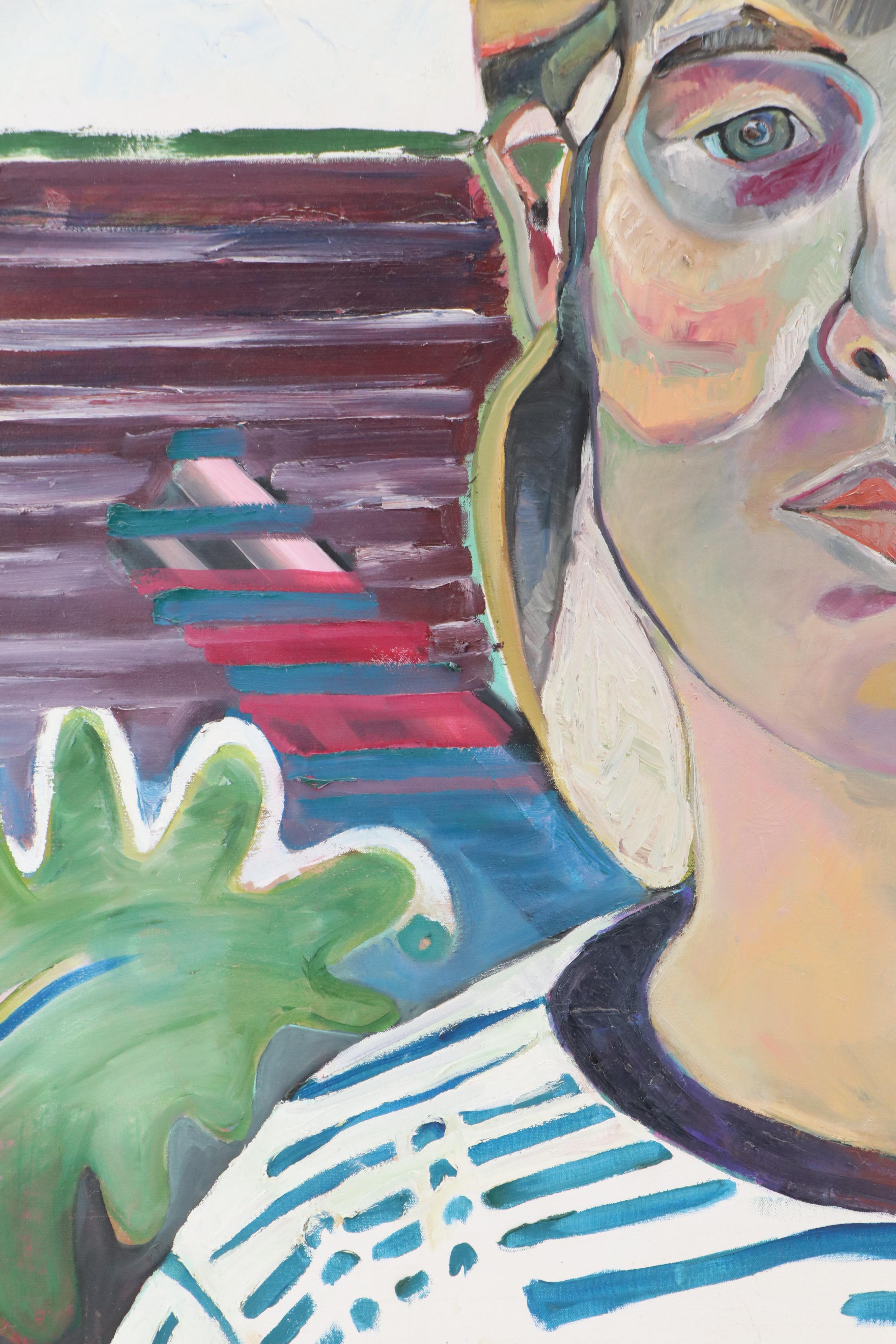 Mauri Moskowitz Stylized Portrait Oil Painting, 21st Century