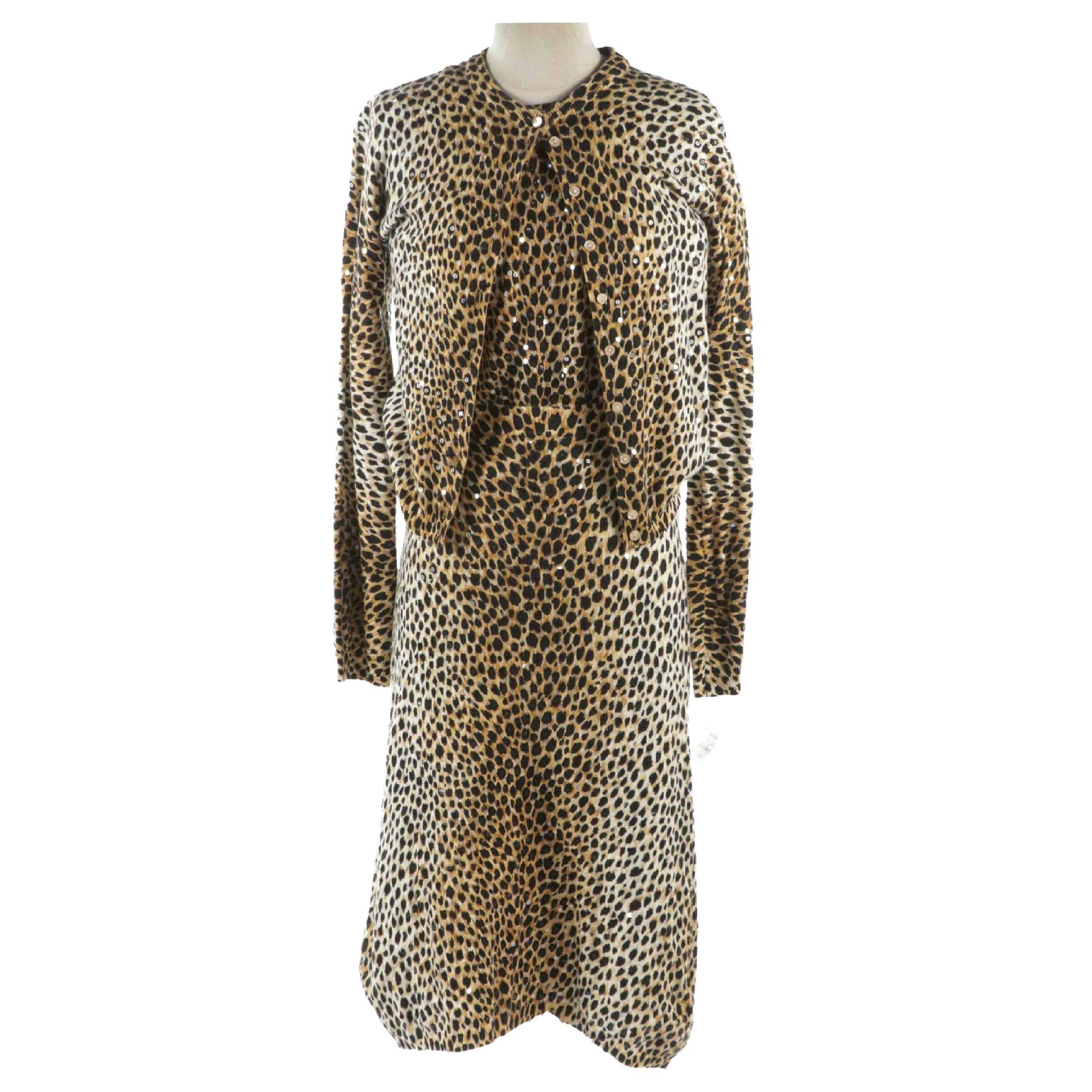 Dolce & Gabbana Sequined Leopard Print Cashmere Knit Three-Piece Set with Tags