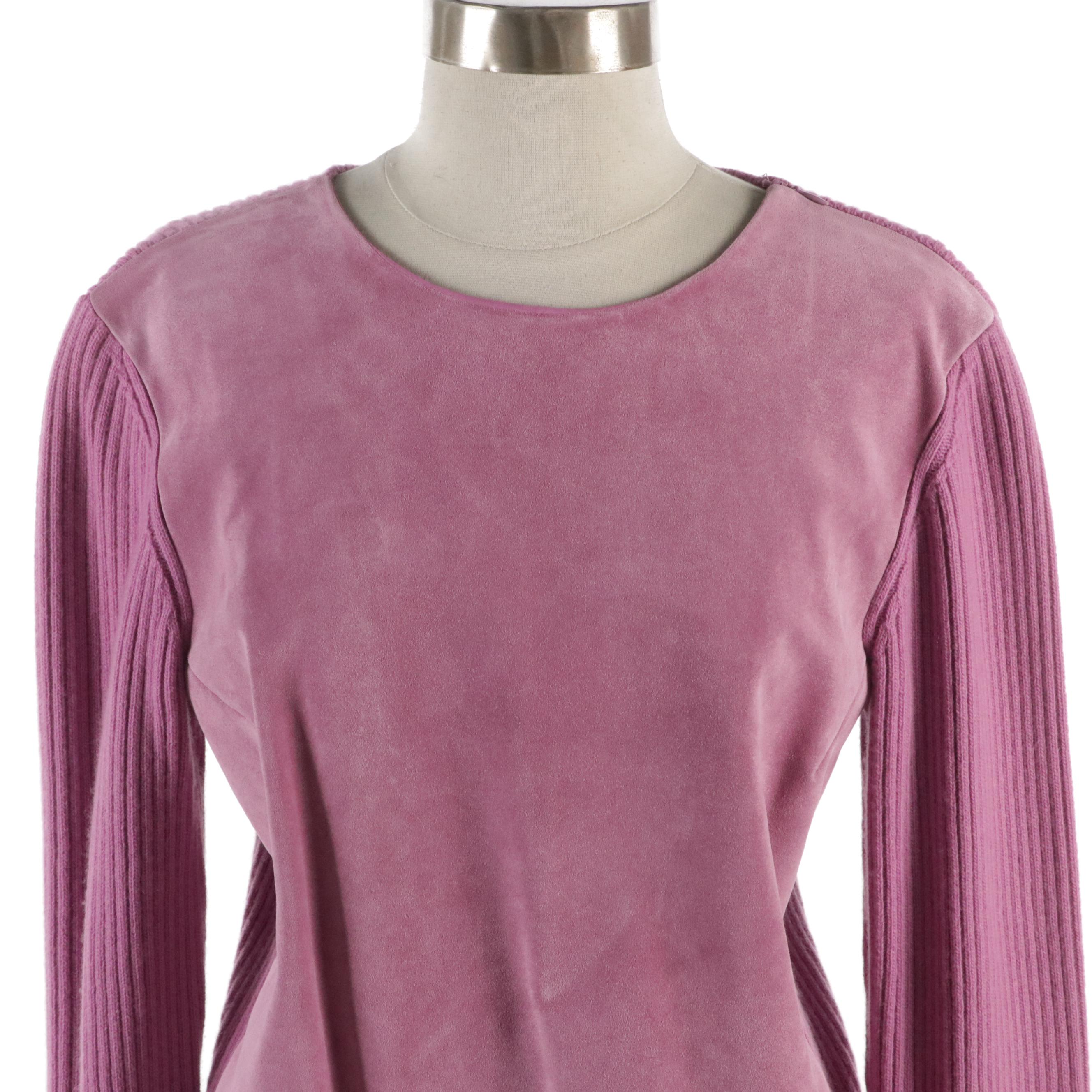 Prada Leather, Cashmere and Wool Long Sleeve Top and Straight-Leg Trousers