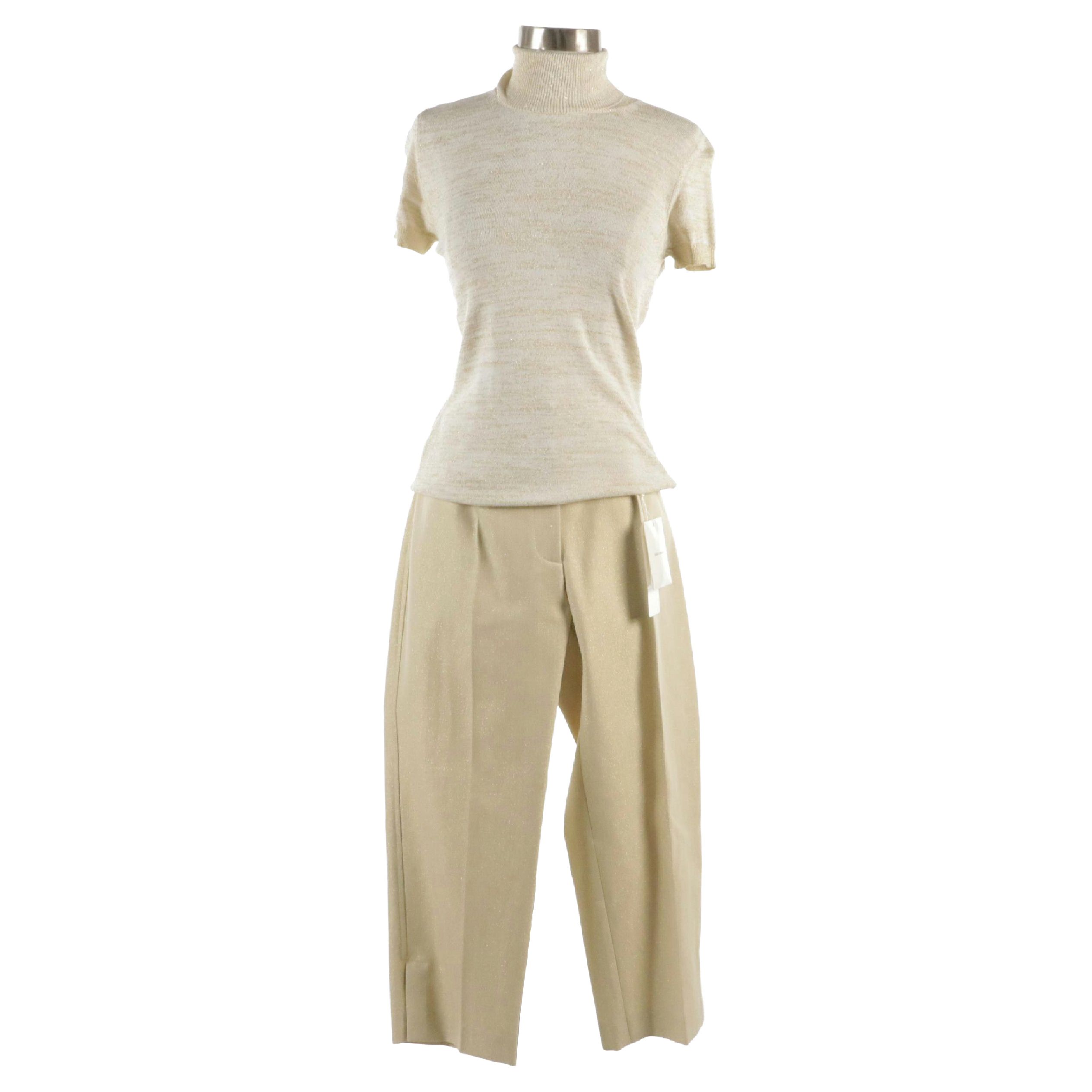 Dolce & Gabbana Short Sleeve Turtleneck Top and Cropped Straight-Leg Trousers