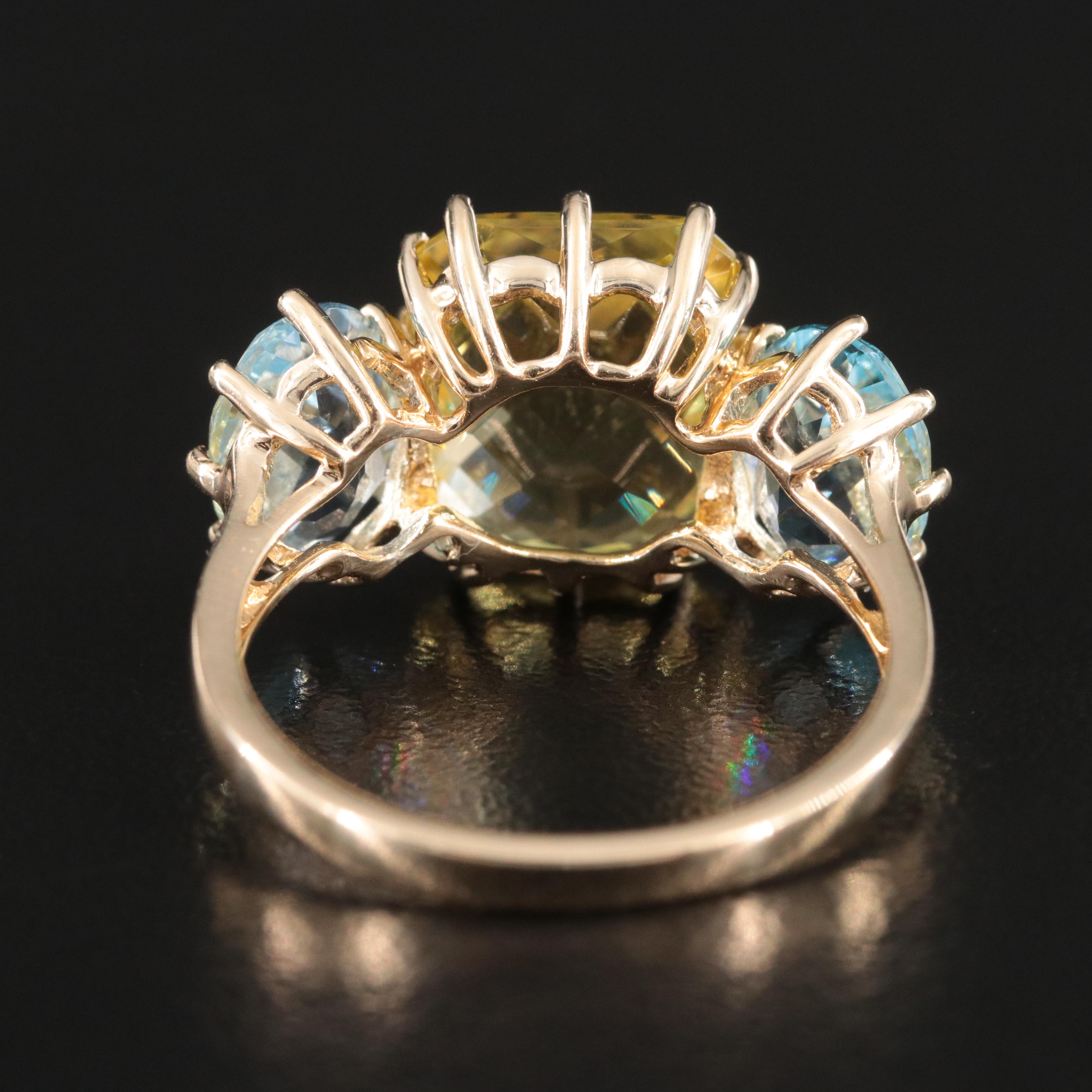 14K Citrine and Blue Topaz Three Stone Ring