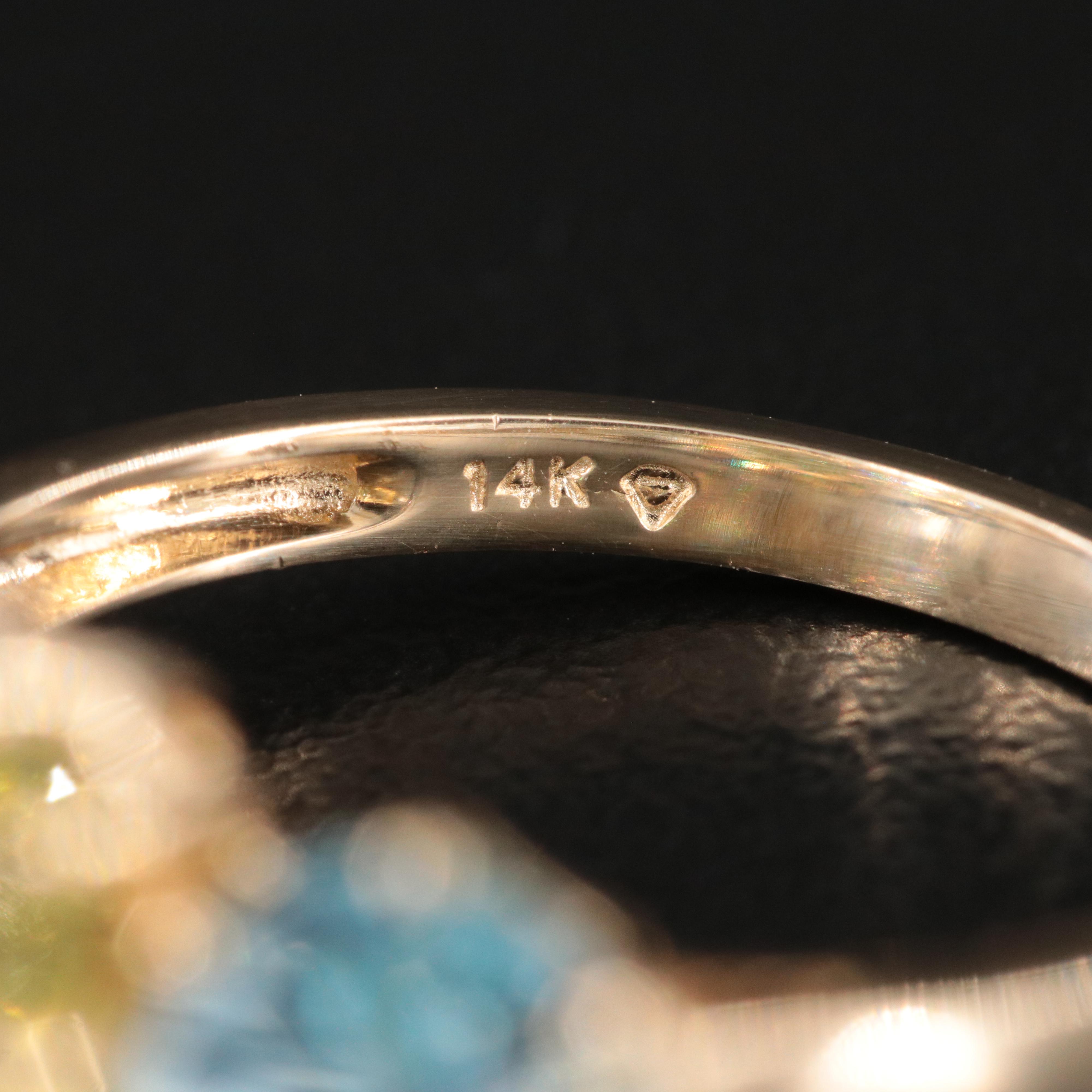 14K Citrine and Blue Topaz Three Stone Ring