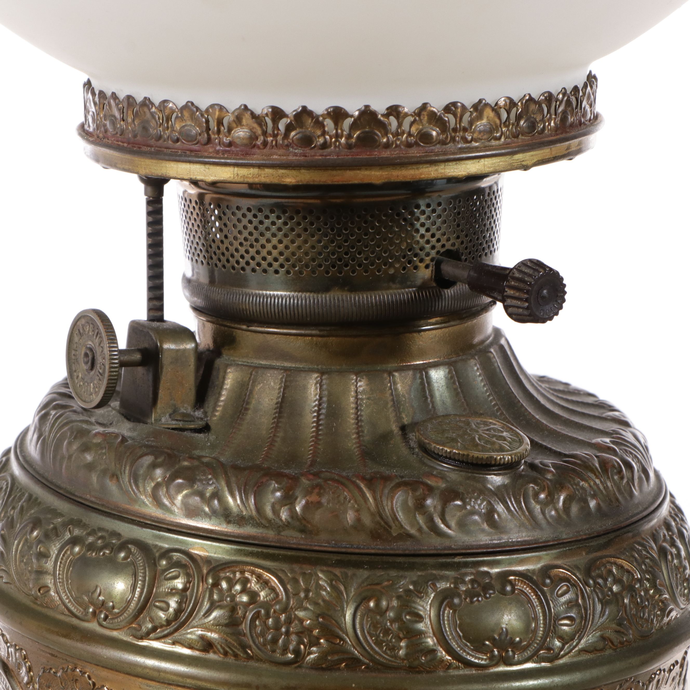 Victorian Juno Lamp Brass and Crystal Piano Oil Floor Lamp, Adapted 20th Century