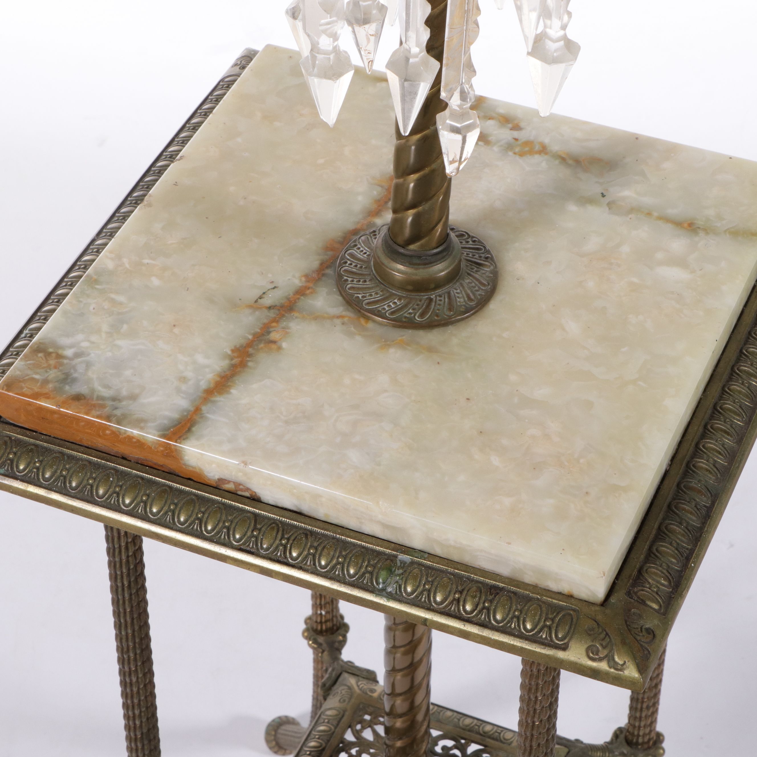 Victorian Juno Lamp Brass and Crystal Piano Oil Floor Lamp, Adapted 20th Century