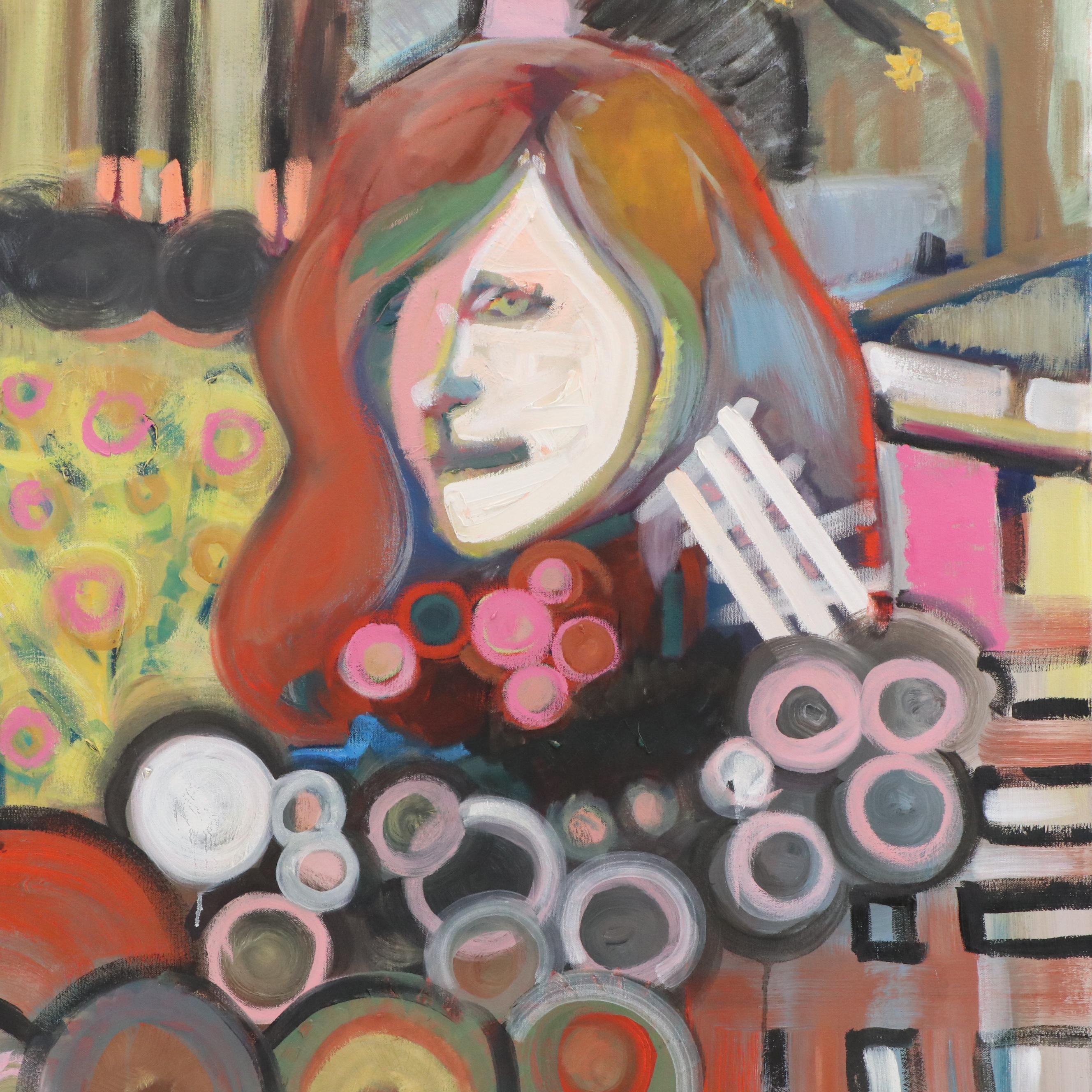 Mauri Moskowitz Stylized Portrait Oil Painting, 21st Century