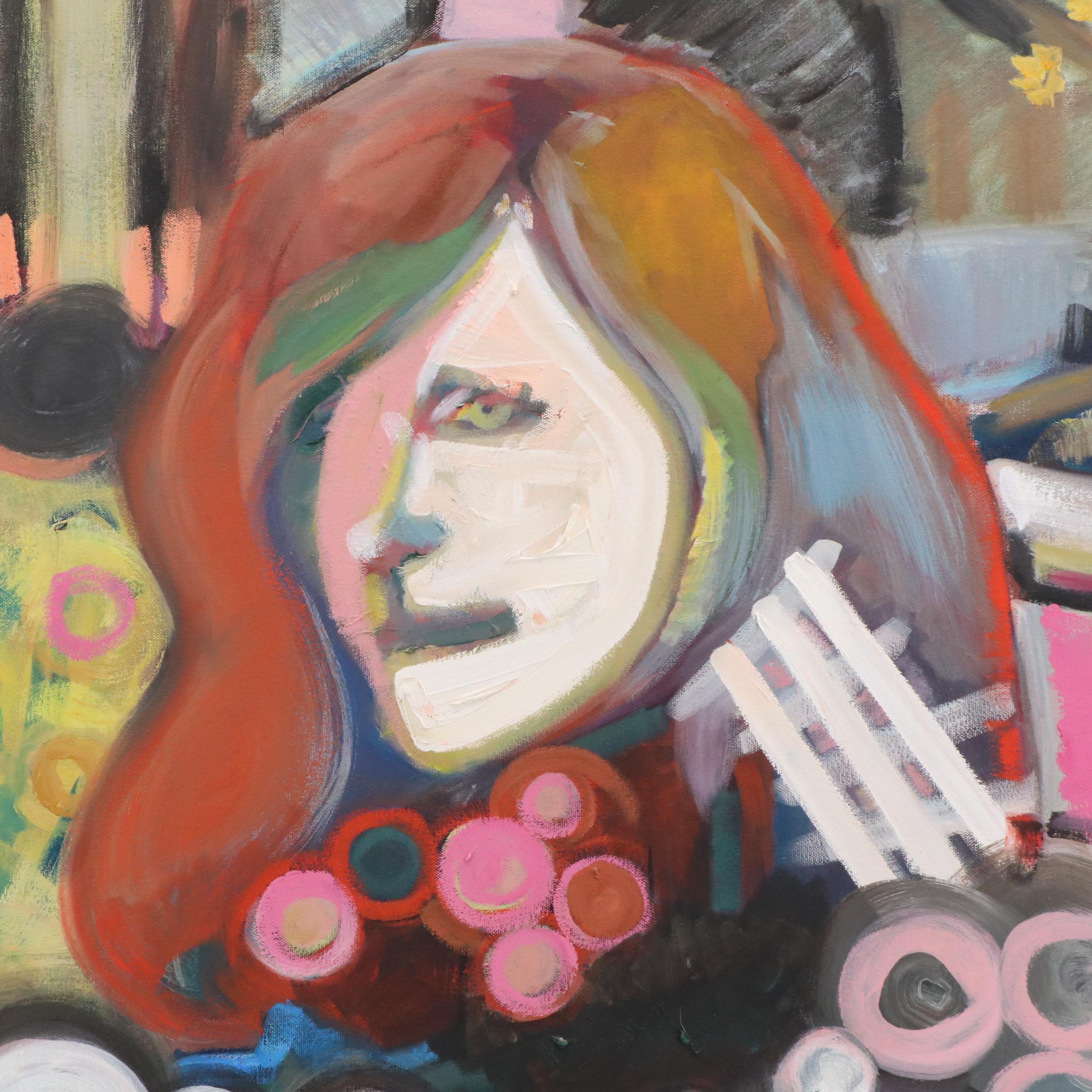 Mauri Moskowitz Stylized Portrait Oil Painting, 21st Century