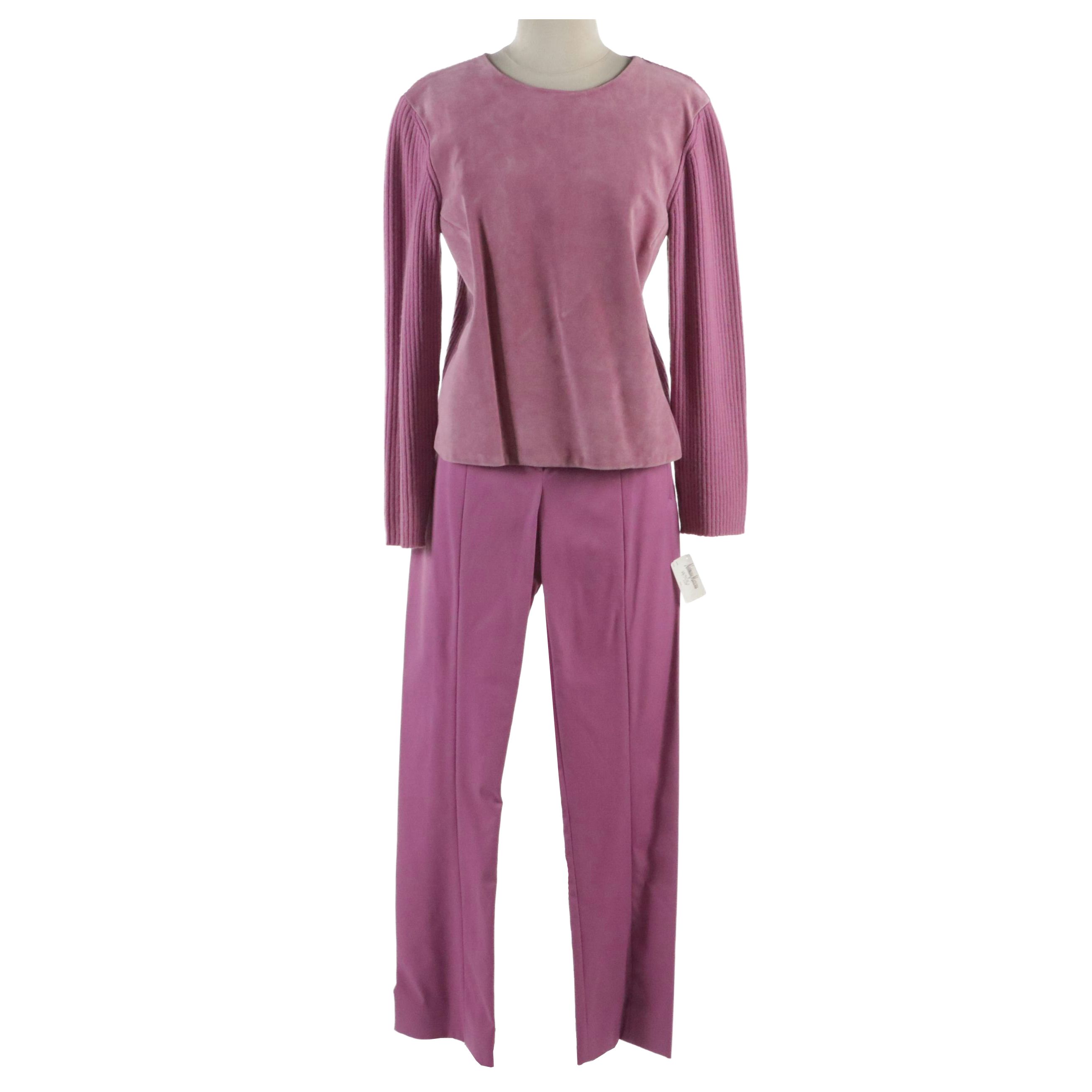 Prada Leather, Cashmere and Wool Long Sleeve Top and Straight-Leg Trousers