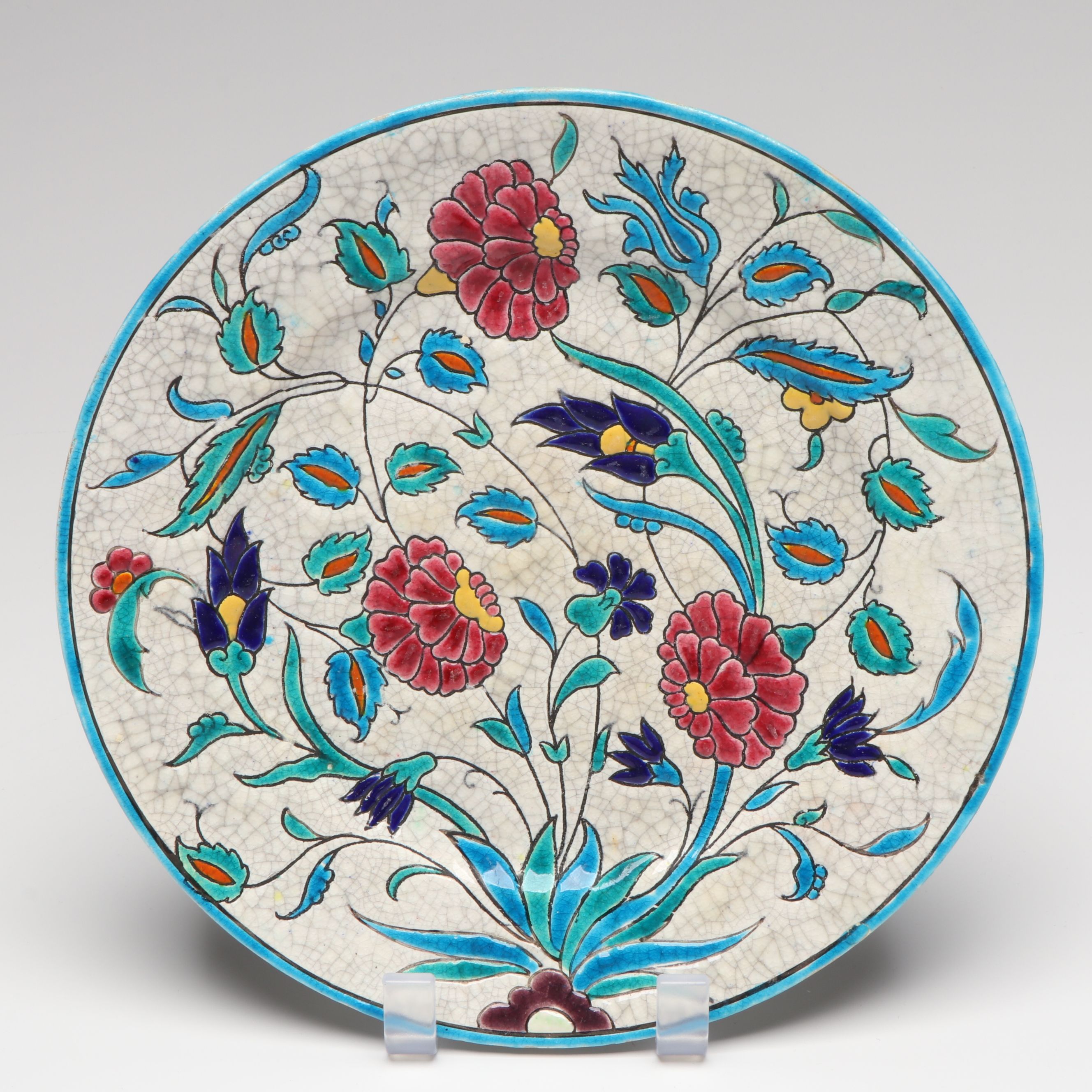Turkish Ranit Longwy Iznik Style Floral Ceramic Plate