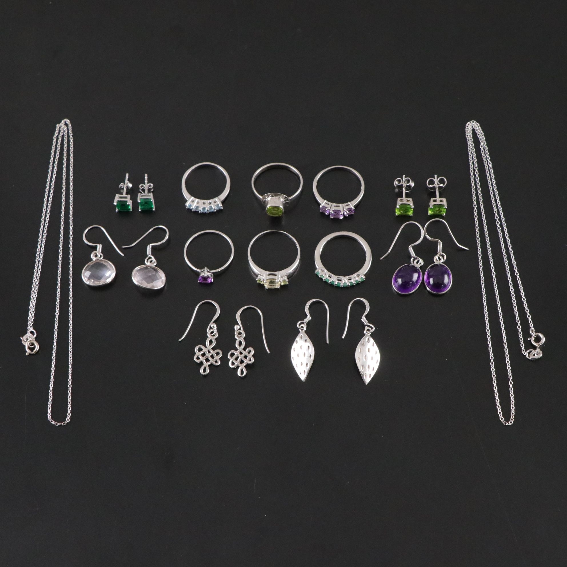 14 Assorted Sterling Silver Rings, Necklaces and Earrings
