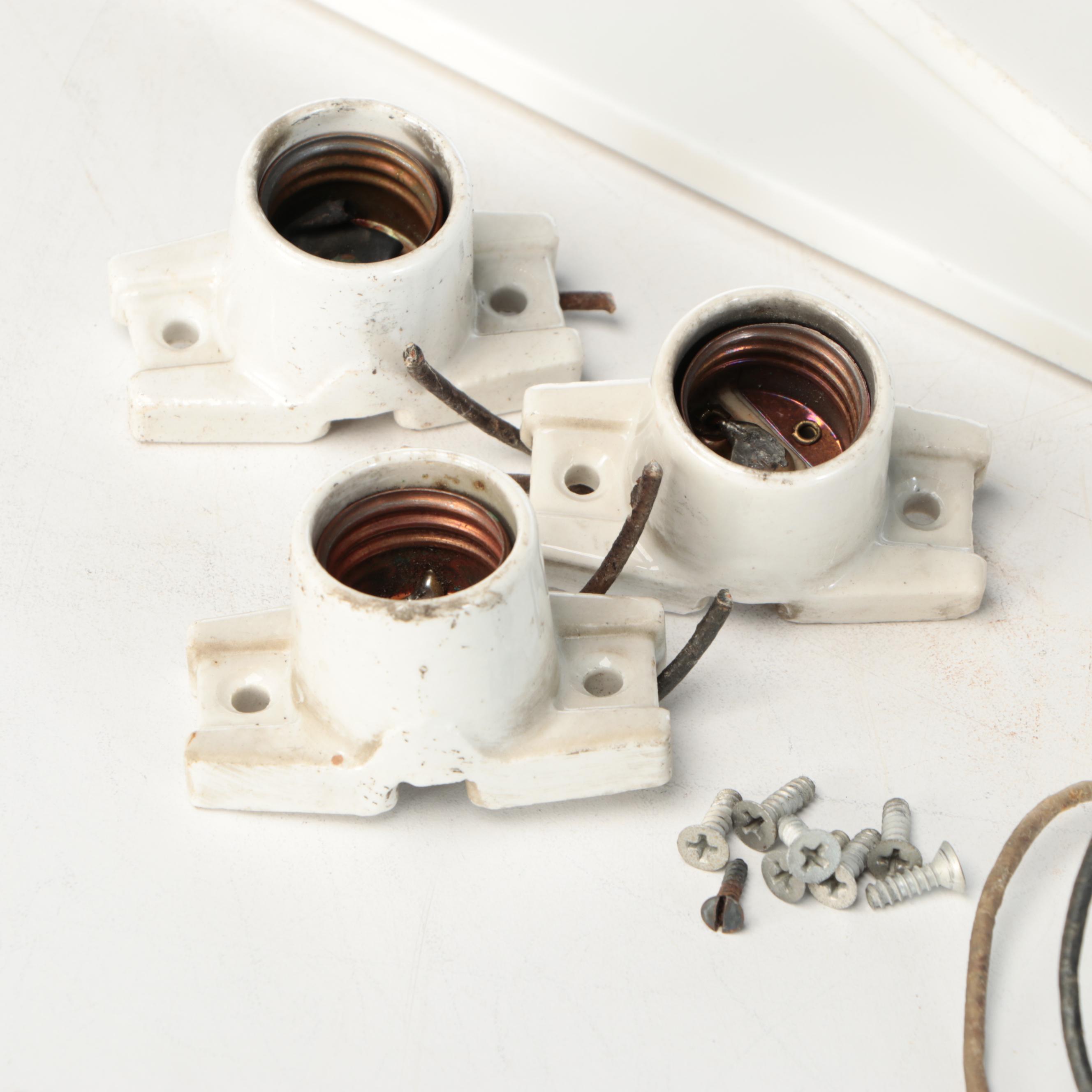 Milk Glass Medicine Cabinet Shelves with Porcelain Plumbing Salvage, Vintage