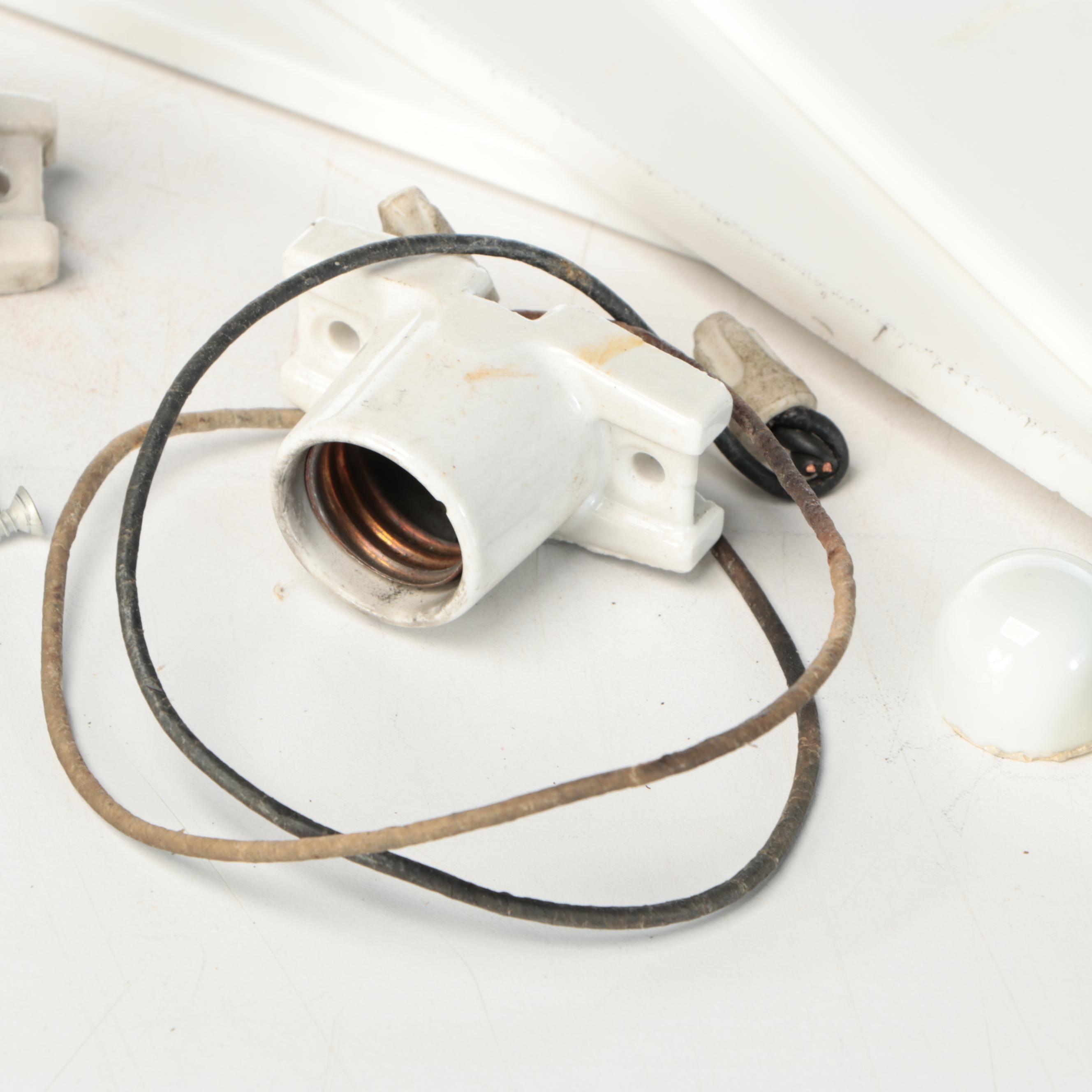 Milk Glass Medicine Cabinet Shelves with Porcelain Plumbing Salvage, Vintage