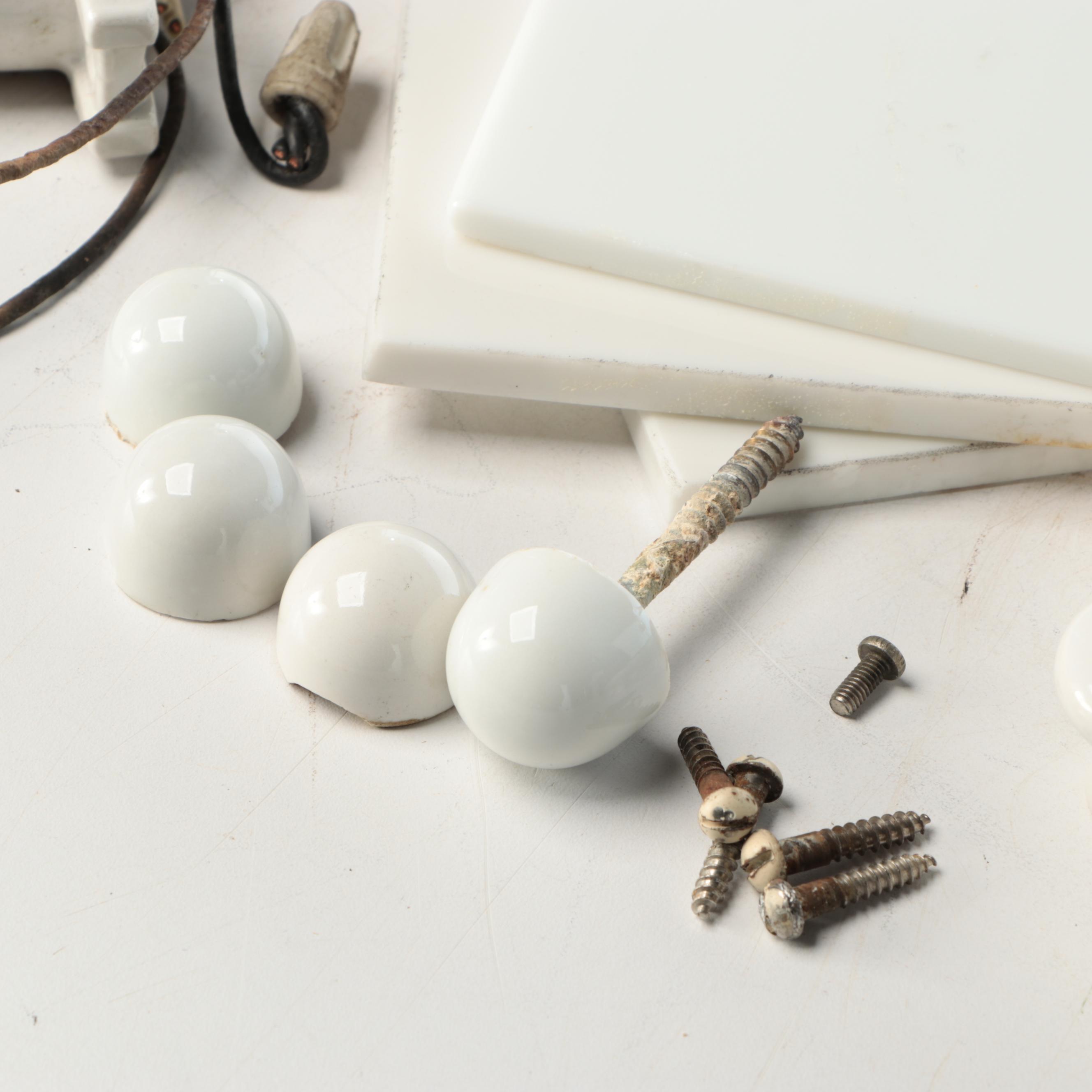 Milk Glass Medicine Cabinet Shelves with Porcelain Plumbing Salvage, Vintage