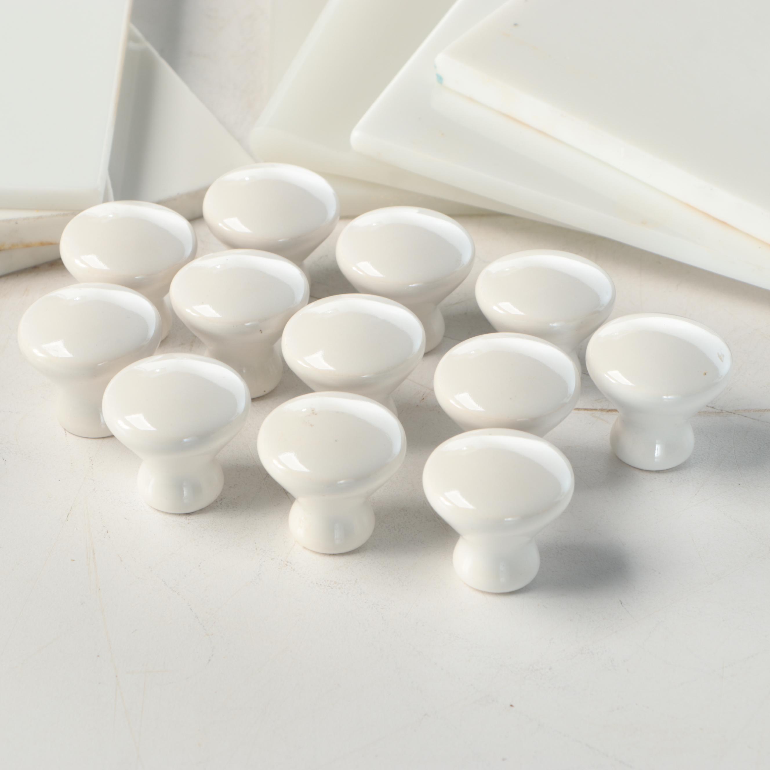 Milk Glass Medicine Cabinet Shelves with Porcelain Plumbing Salvage, Vintage