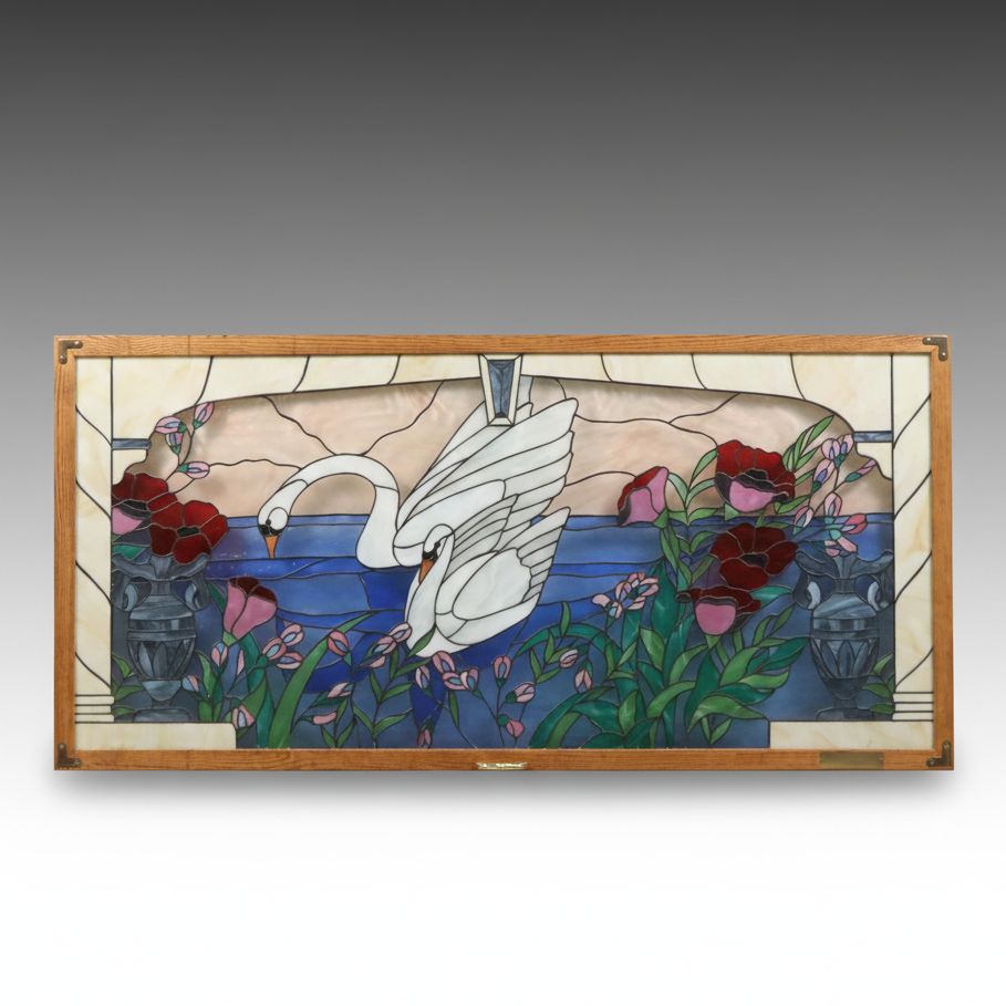 Steve and Diann Cottrill "Le Chant Du Cygne" Leaded Stained Glass Window Panel